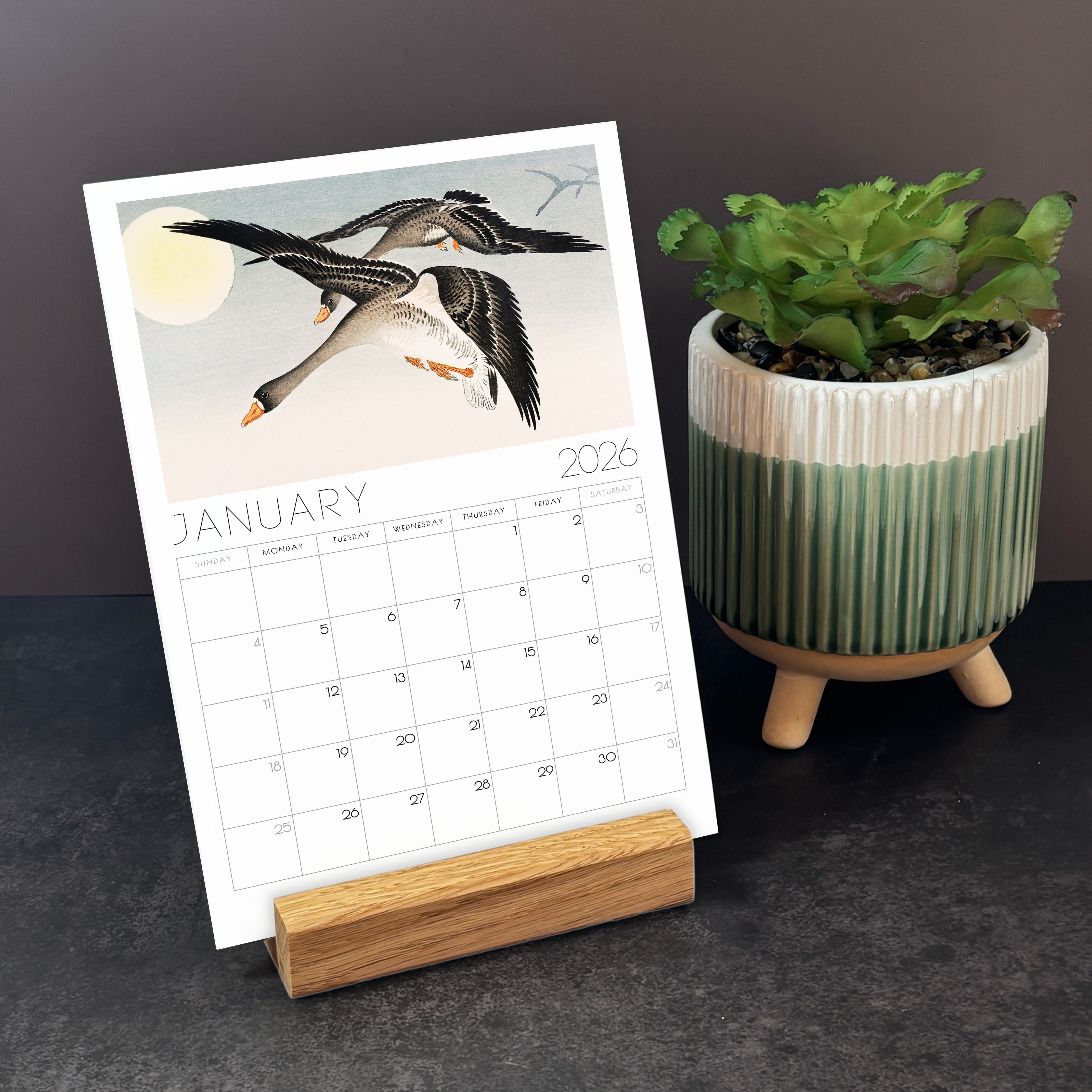 2026 Monthly Japanese Art Desk Calendar – with or without wooden stand