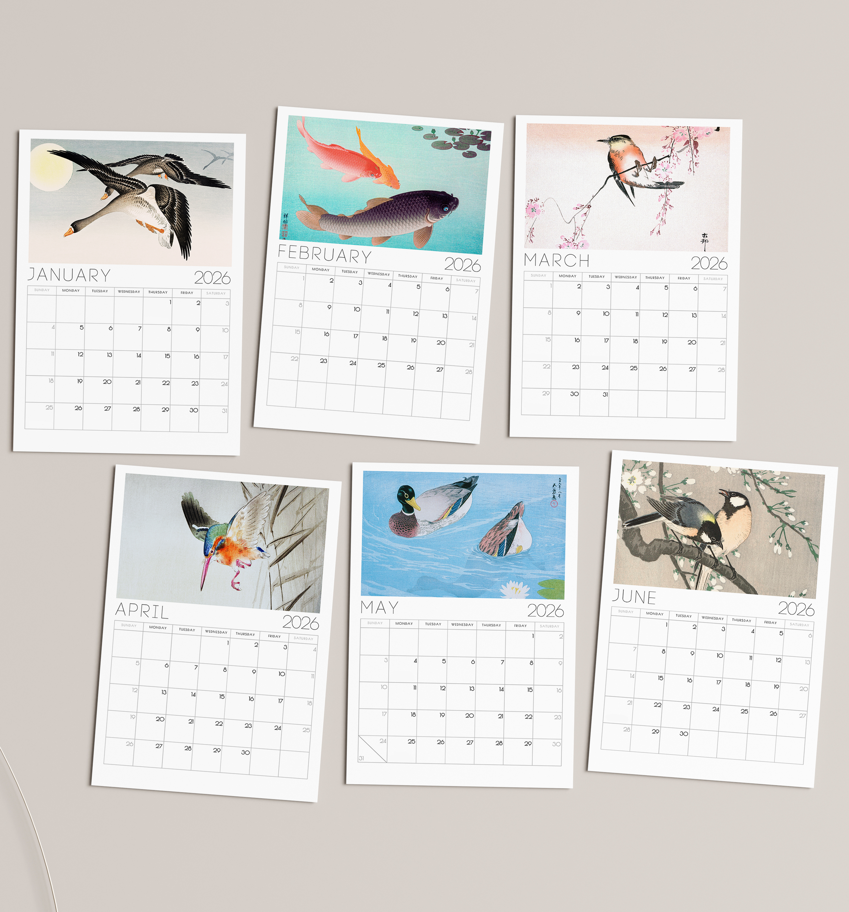 2026 Monthly Japanese Art Desk Calendar – with or without wooden stand