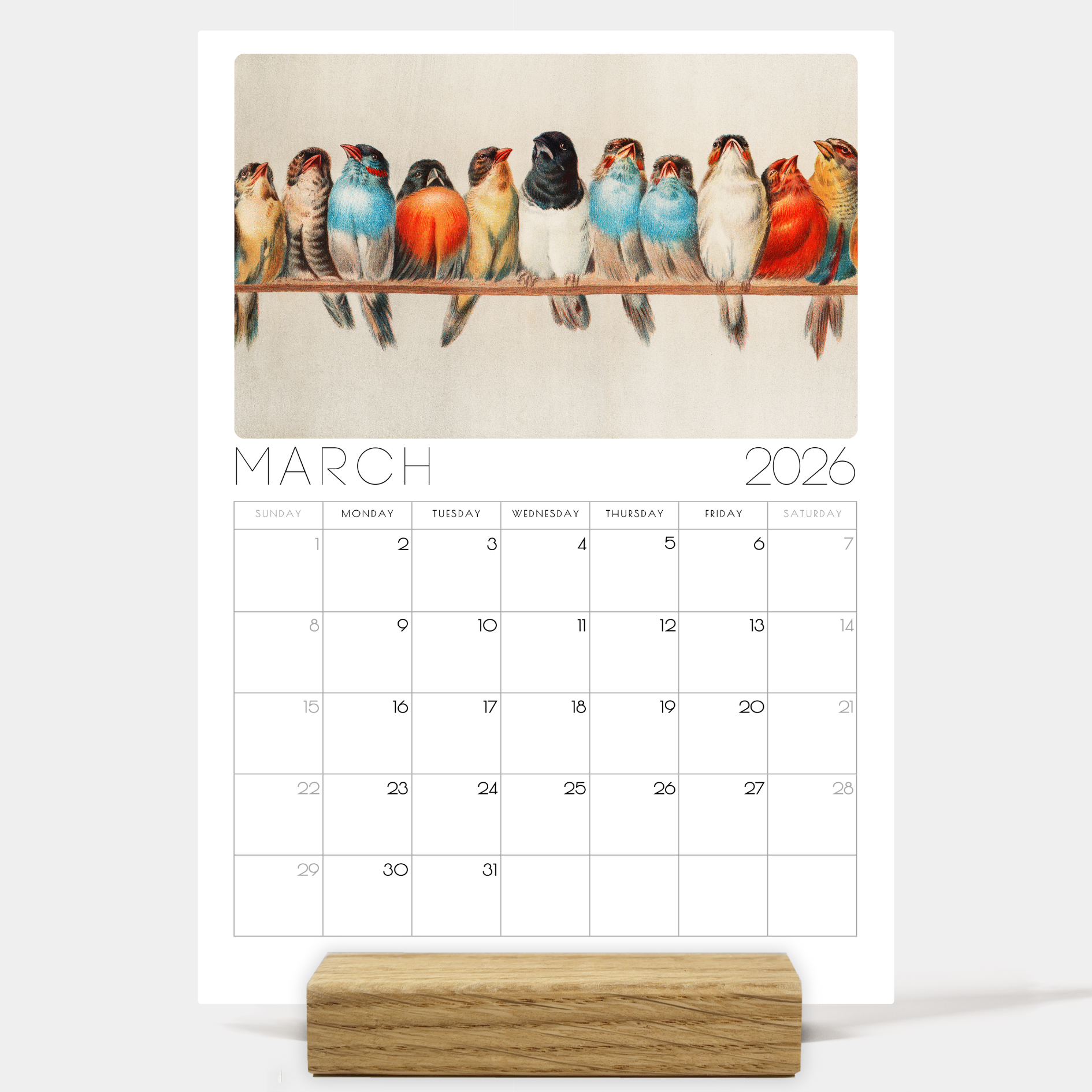 2026 Monthly Classic Art Desk Calendar – Iconic Paintings from renowned Artists with or without wooden stand