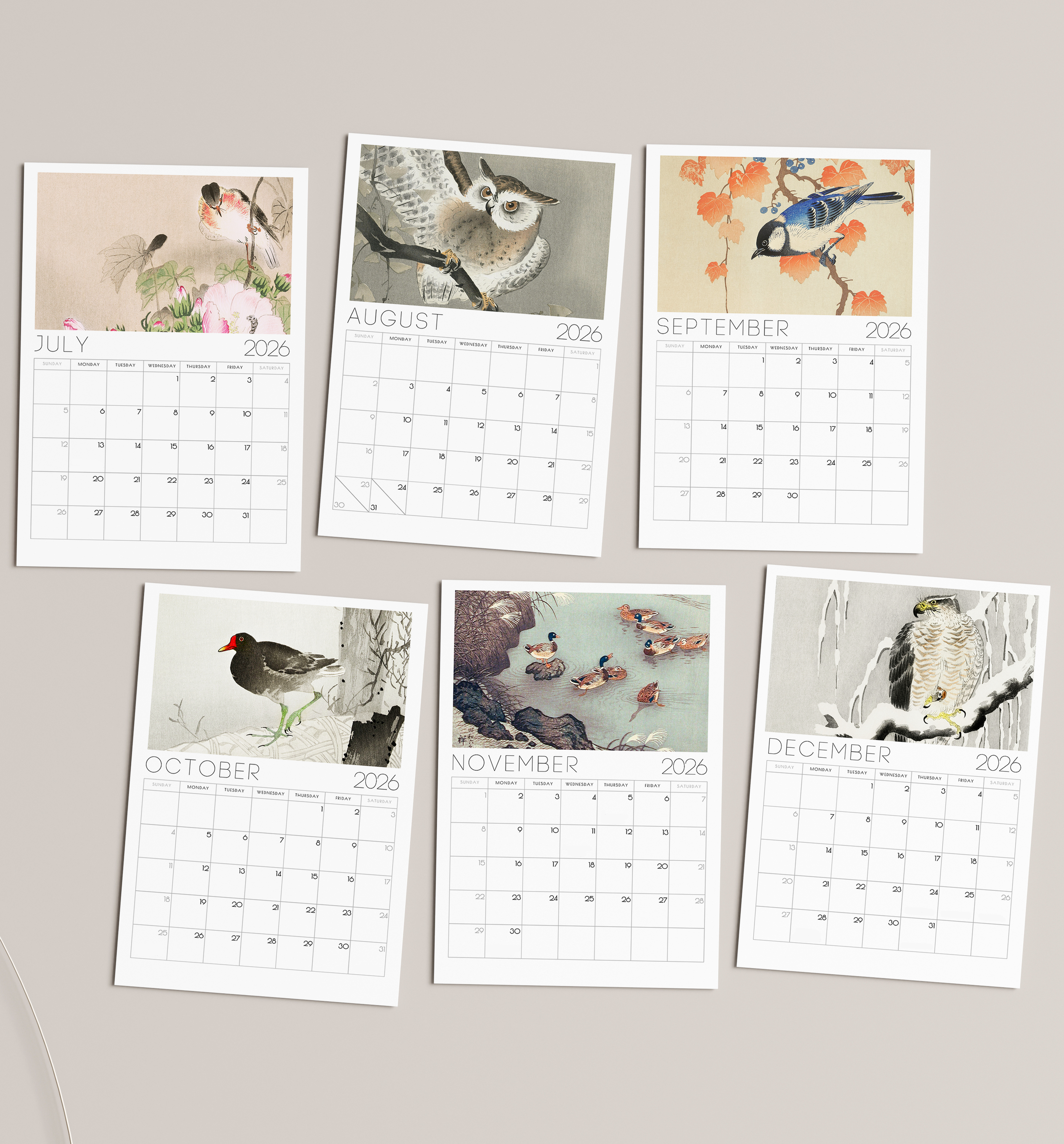 2026 Monthly Japanese Art Desk Calendar – with or without wooden stand