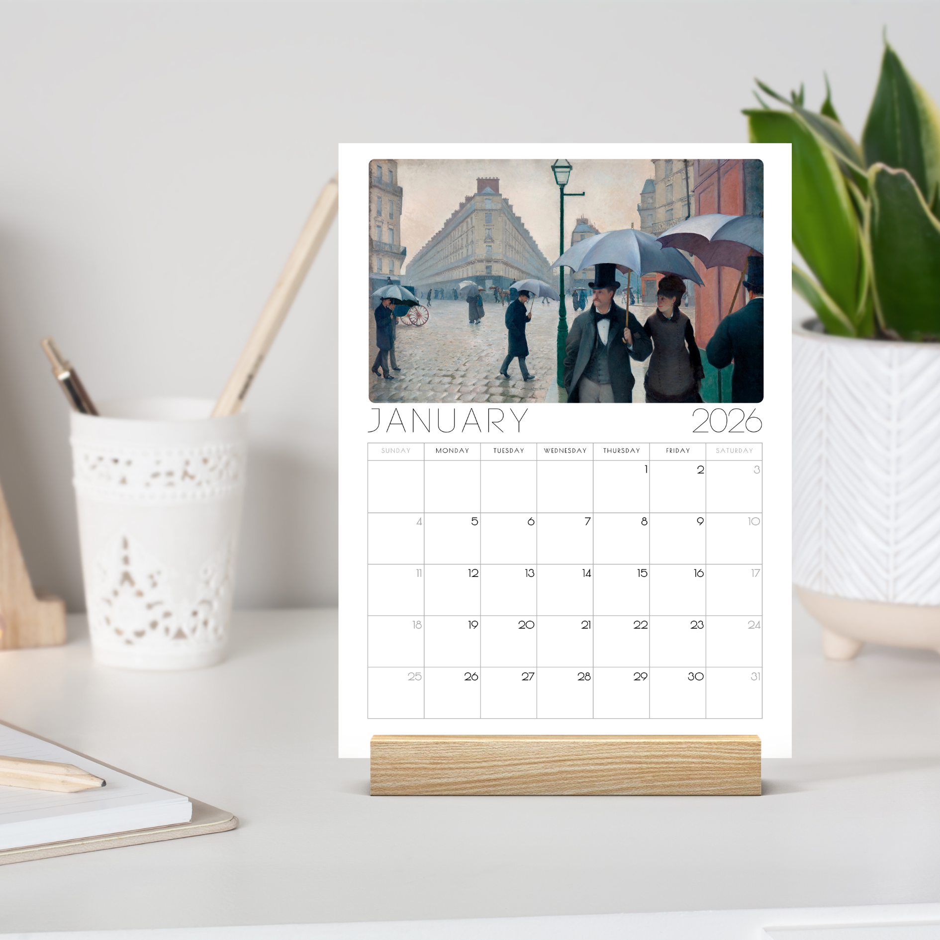 2026 Monthly Classic Art Desk Calendar – Iconic Paintings from renowned Artists with or without wooden stand