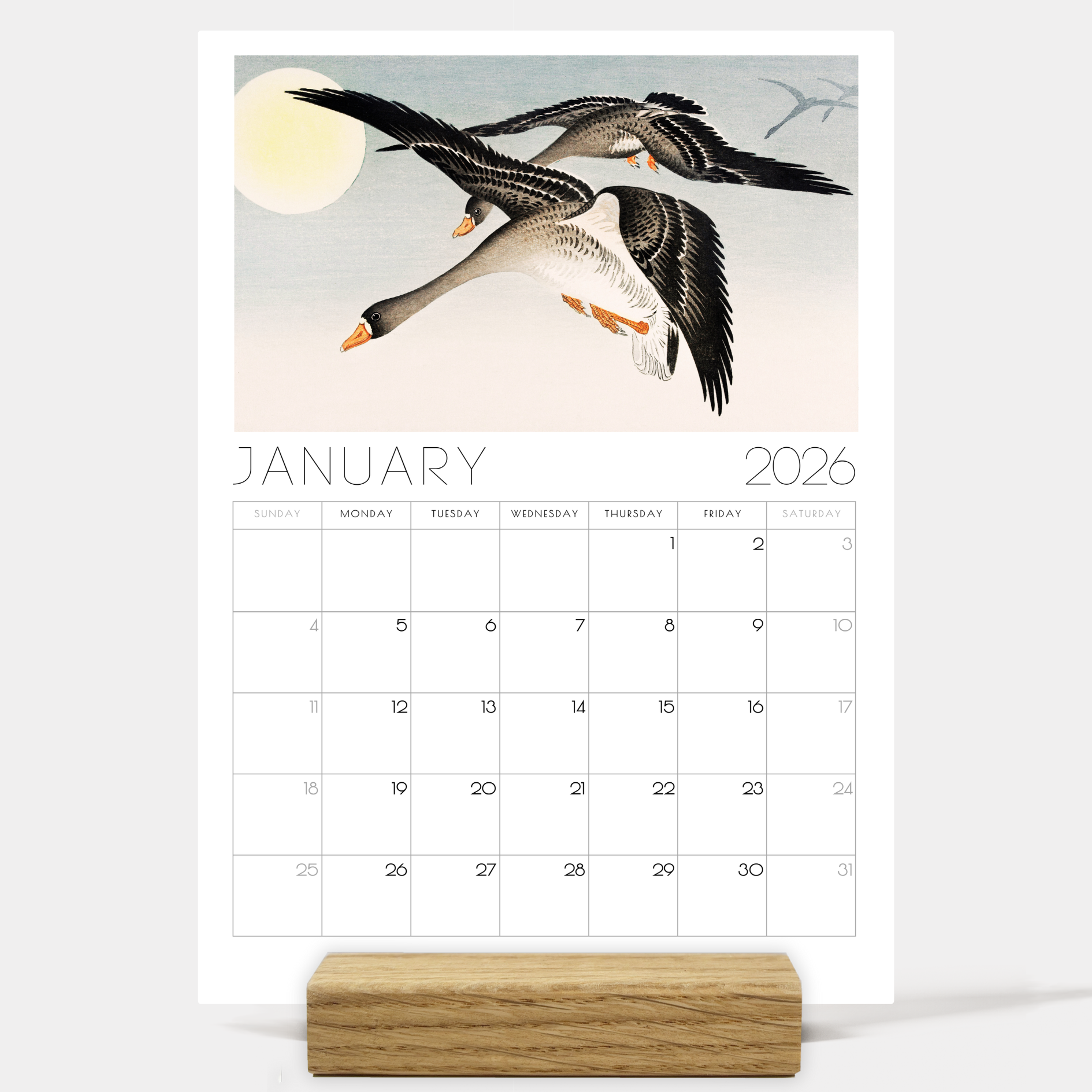2026 Monthly Japanese Art Desk Calendar – with or without wooden stand