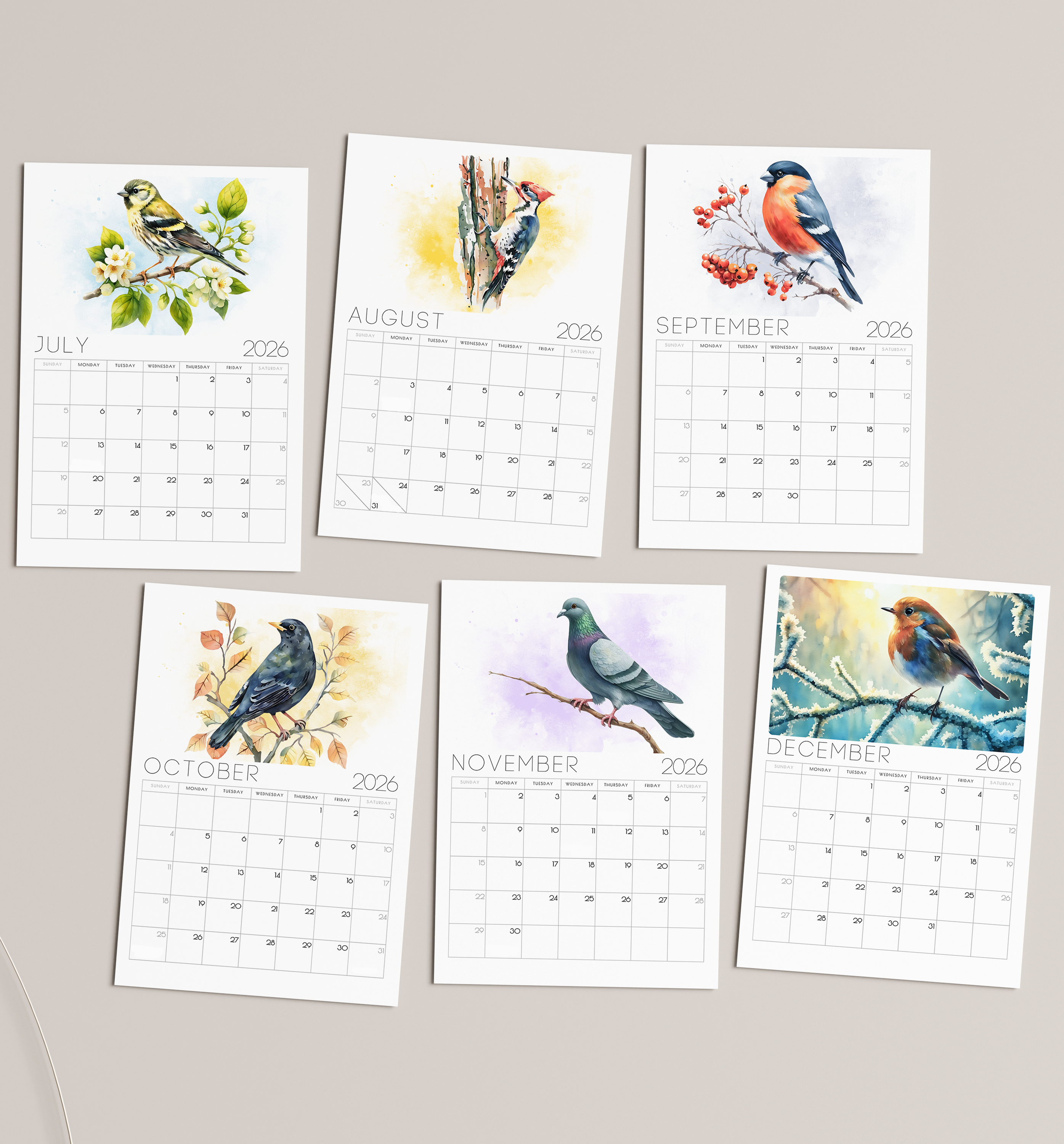2026 Minimalist British Bird Desk Calendar – Elegant Desk Calendar with or without wooden stand 