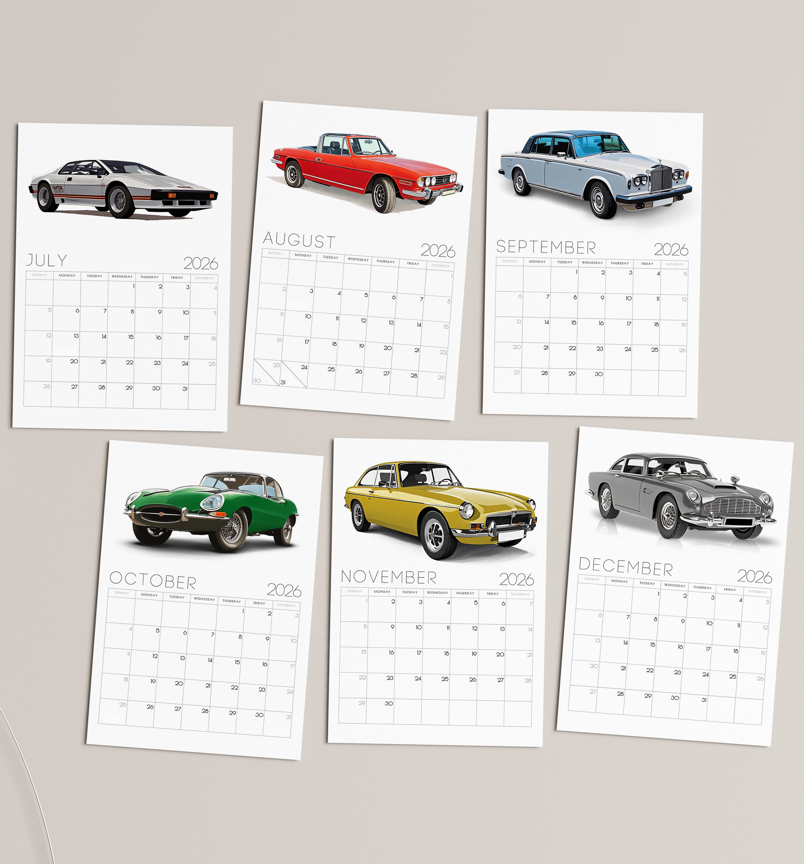 2026 Classic Car Desk Calendar – with or without wooden stand