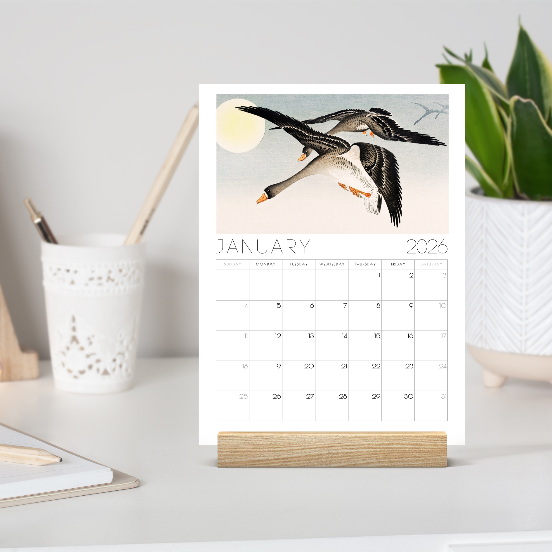 2026 Monthly Japanese Art Desk Calendar – with or without wooden stand
