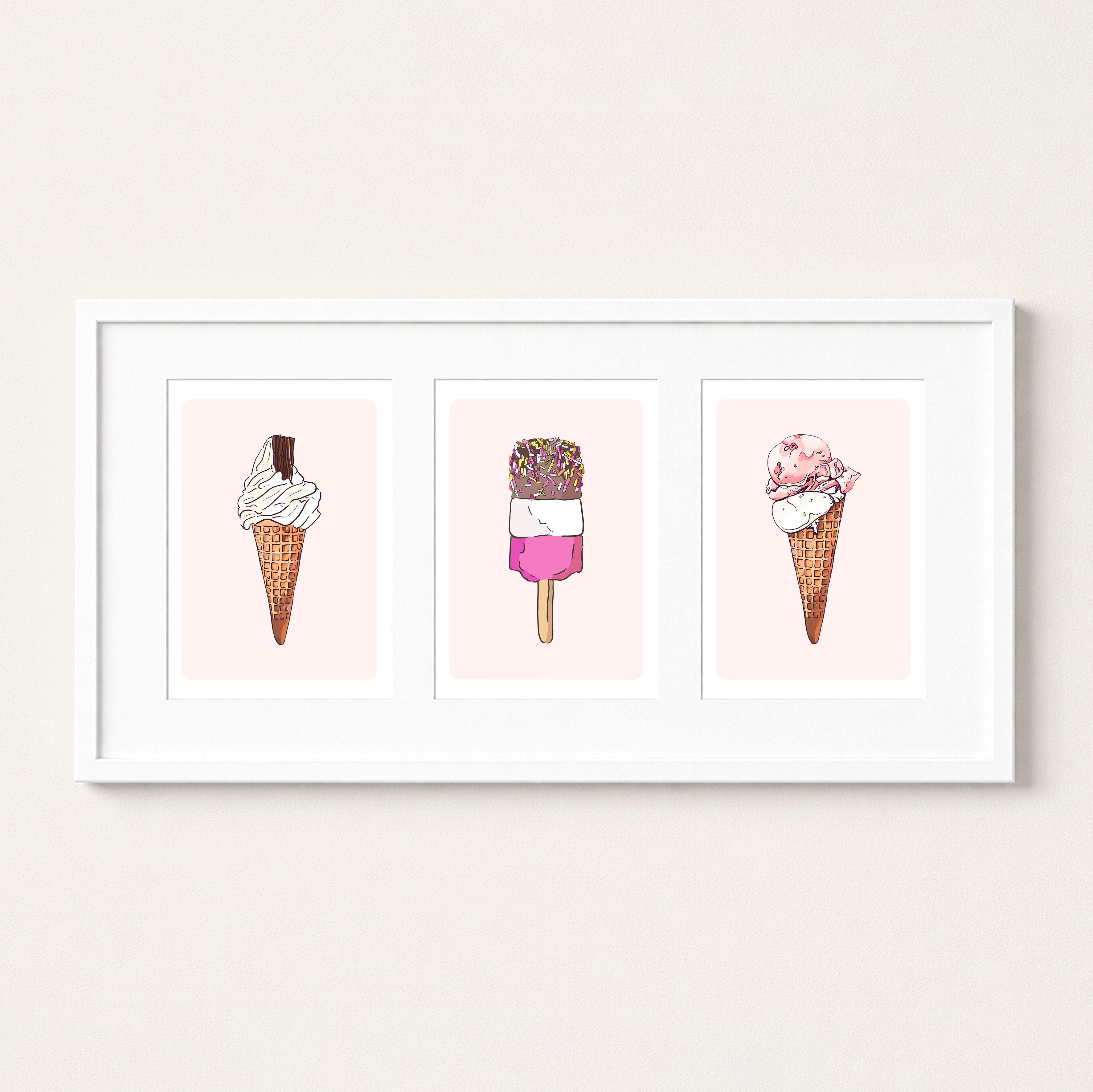 Unframed Retro Ice Cream Wall Art Trio Print Set