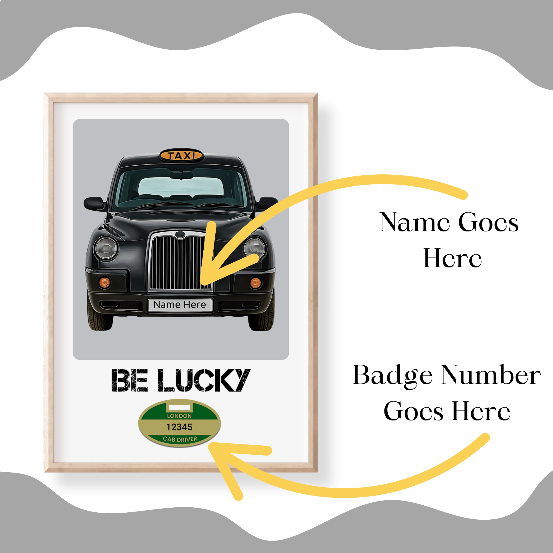 Personalised TX4 Black Taxi Art Print – Custom London Cab Wall Decor