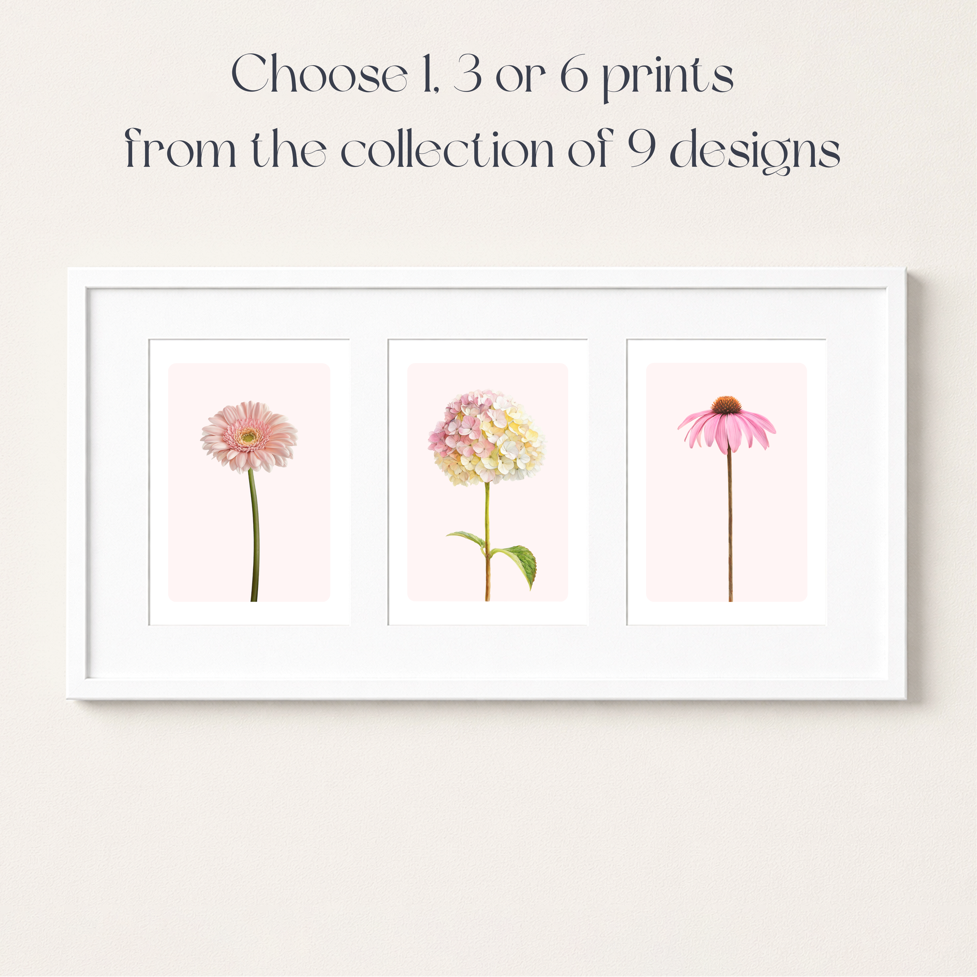 Minimal Floral Wall Art Print Set - Collection of 9 - Choose 1, or any 3 or 6 Prints