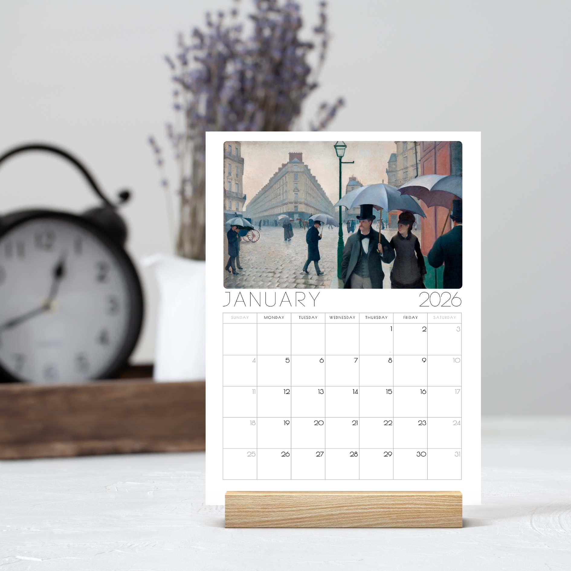 2026 Monthly Classic Art Desk Calendar – Iconic Paintings from renowned Artists with or without wooden stand