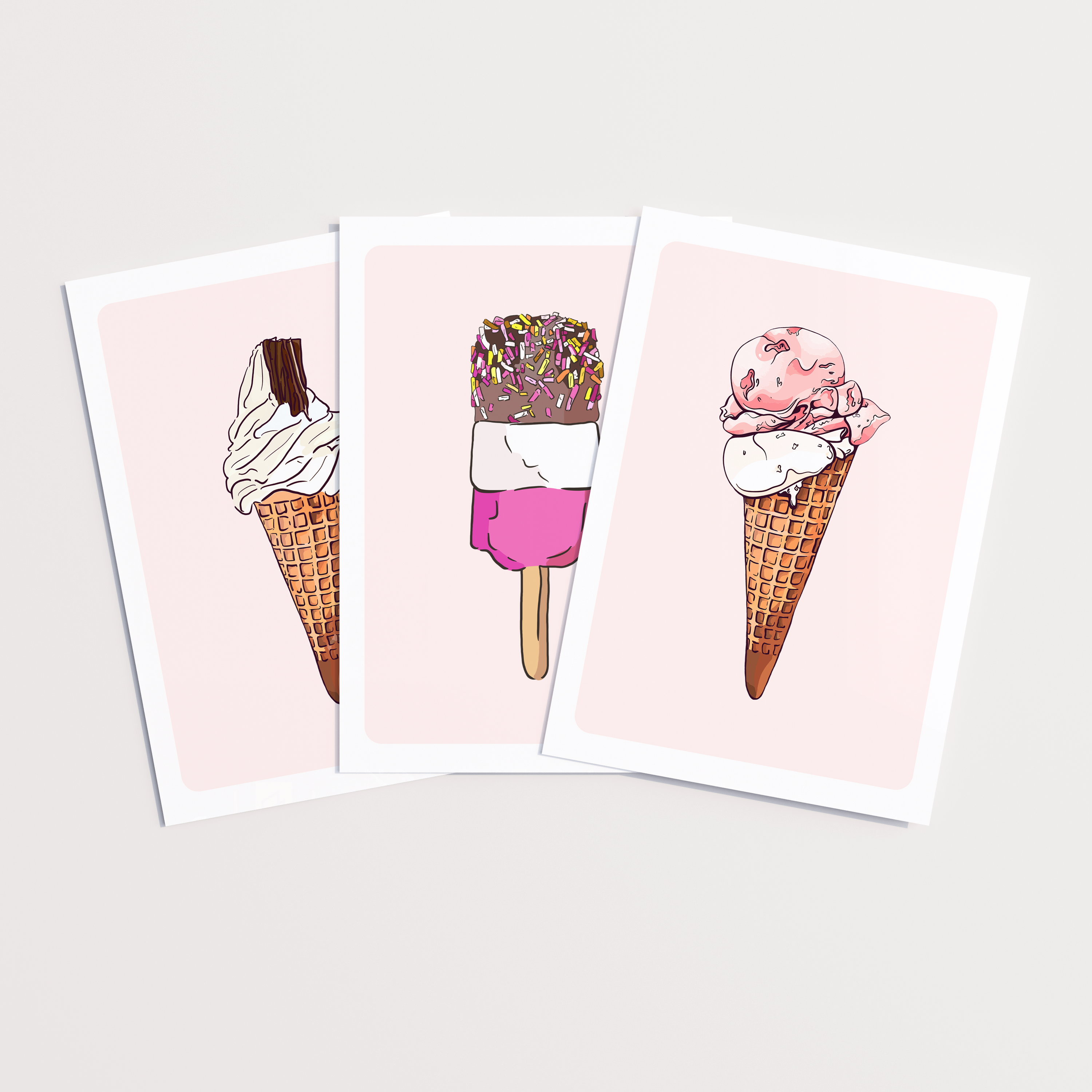 Unframed Retro Ice Cream Wall Art Trio Print Set