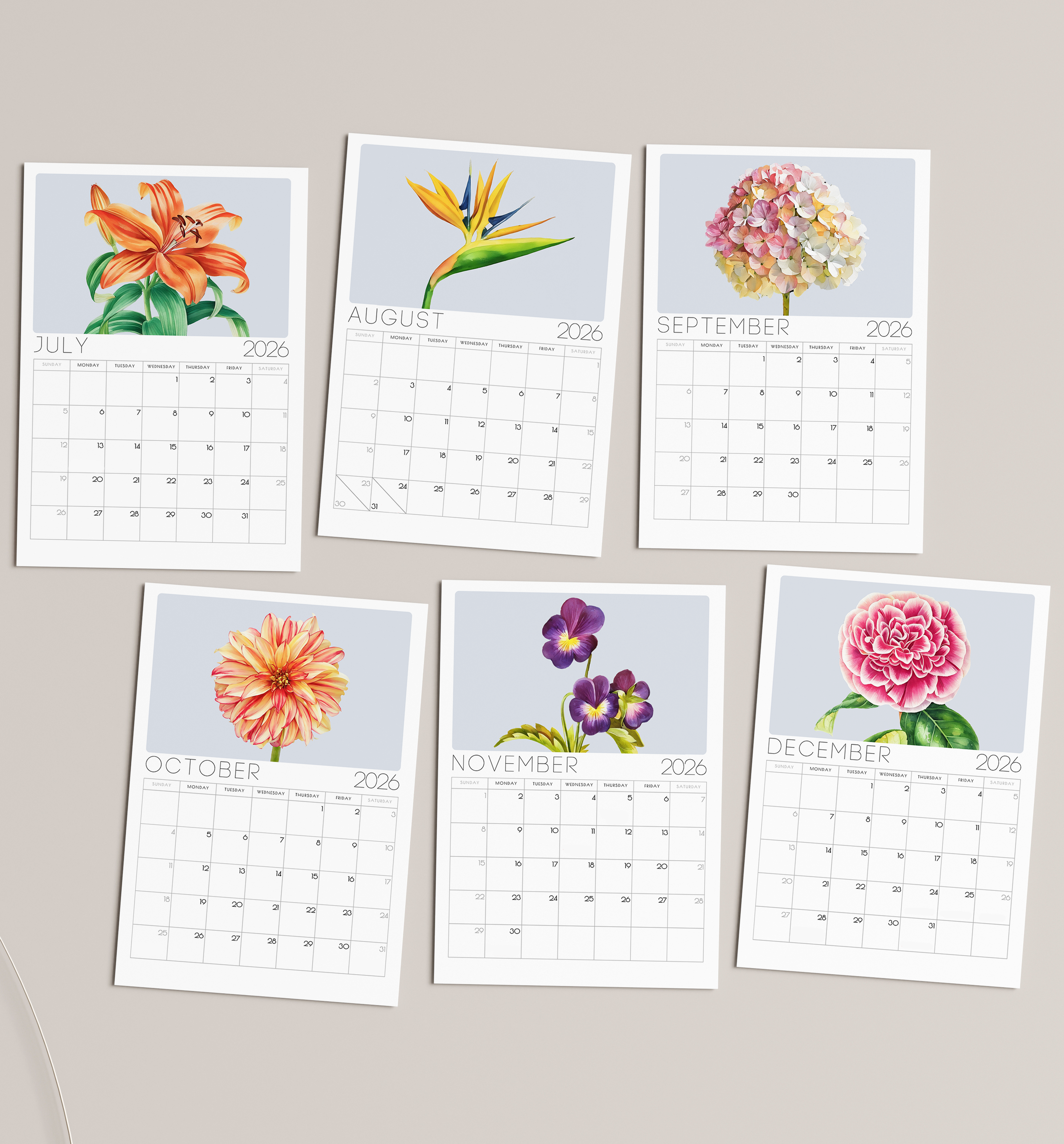 2026 Minimalist Floral Desk Calendar – Elegant Botanical Illustrations with or without wooden stand