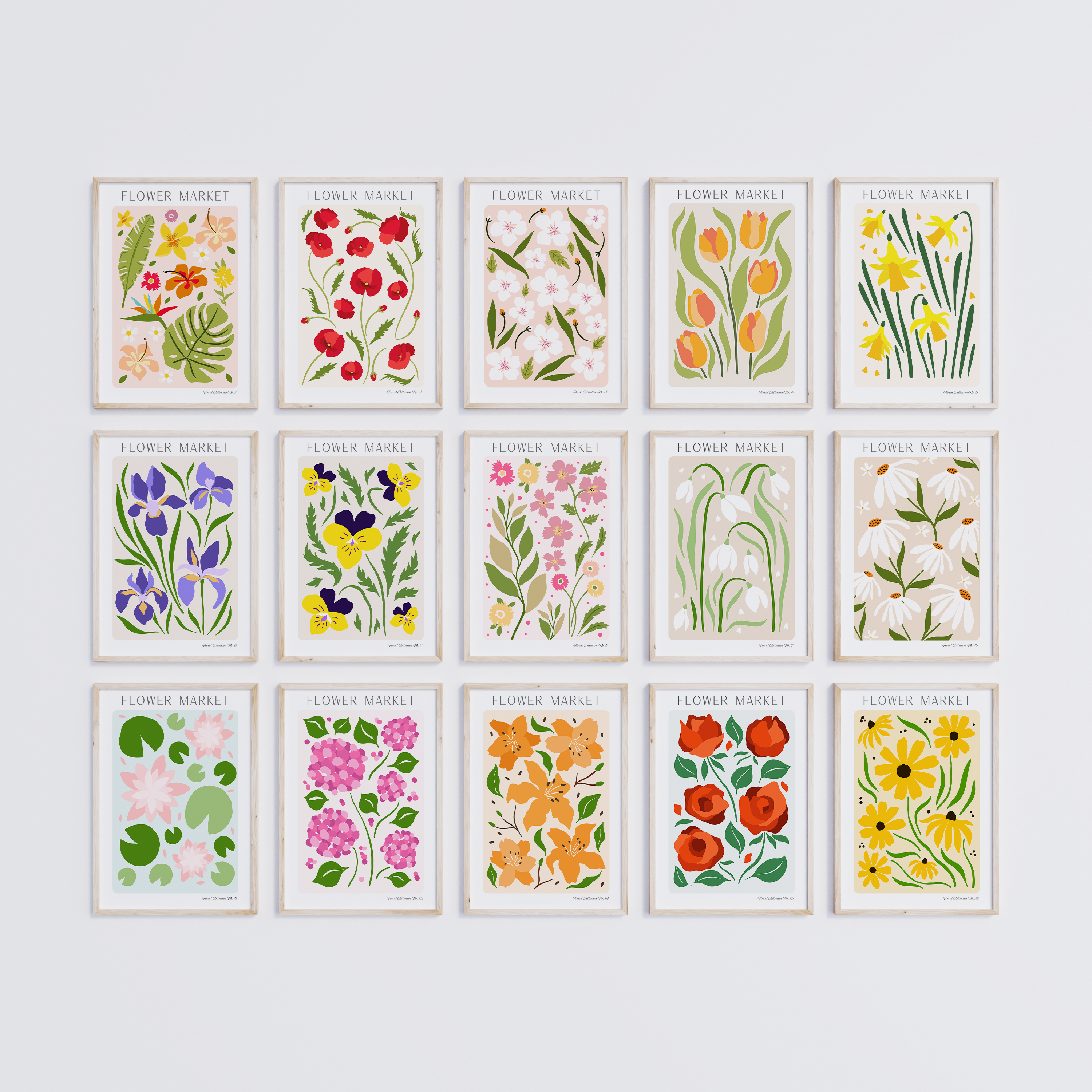 Unframed Flower Market Set of Prints / Poster Set - Choose 1, 3 or 6 Prints