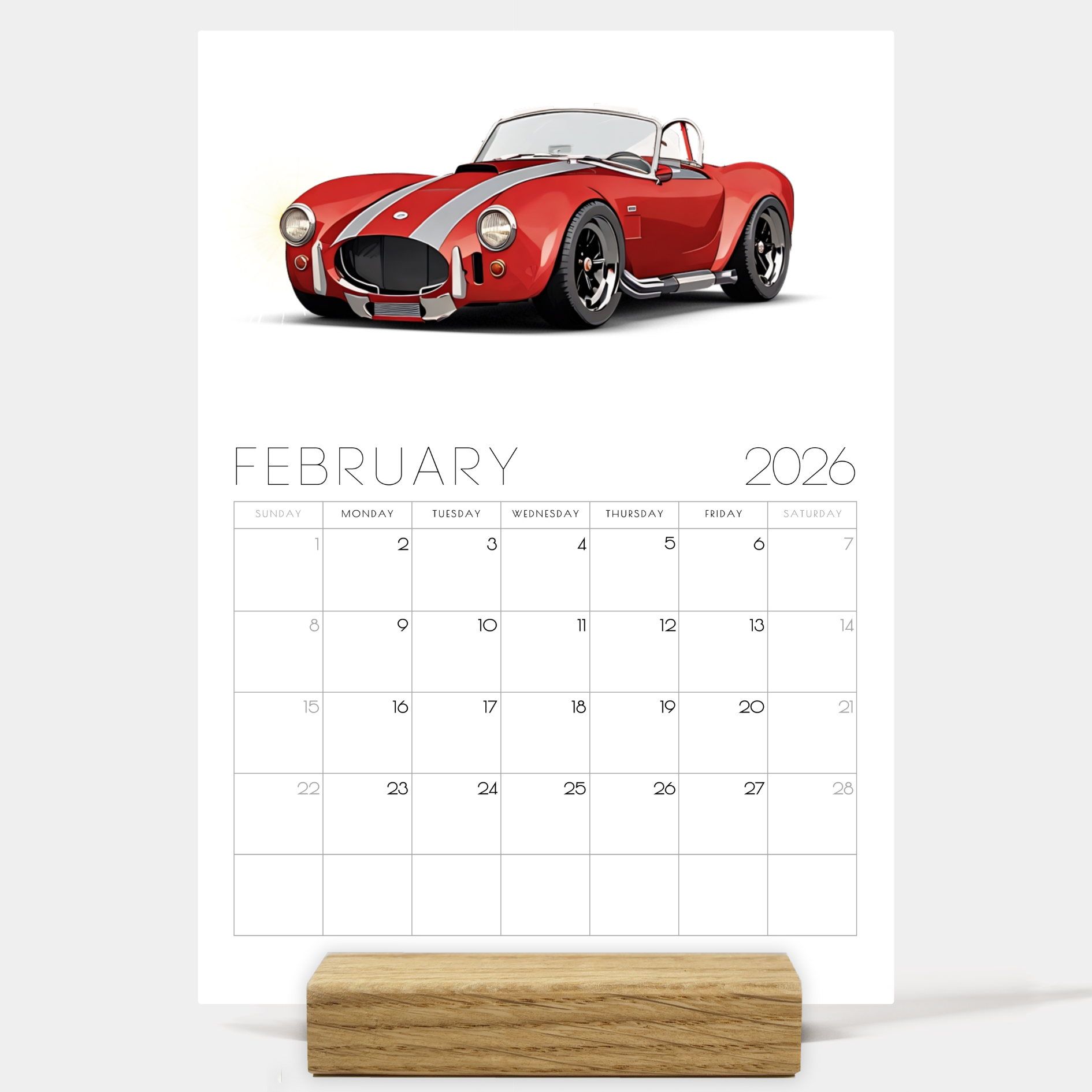 2026 Classic Car Desk Calendar – with or without wooden stand