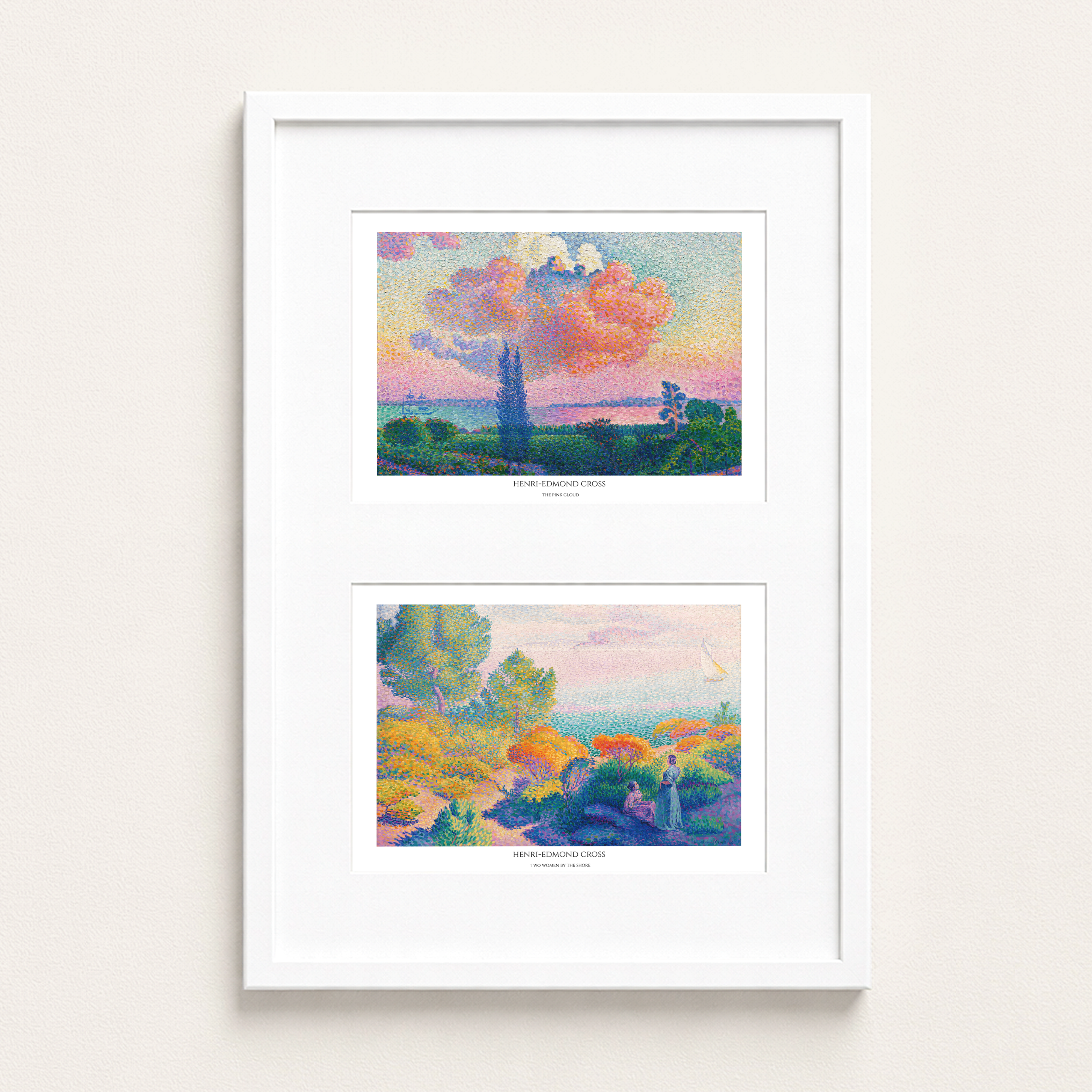 Unframed Henri-Edmond Cross Art Print Set – The Pink Cloud & Two Women by the Shore, Colourful Pointillism Wall Art