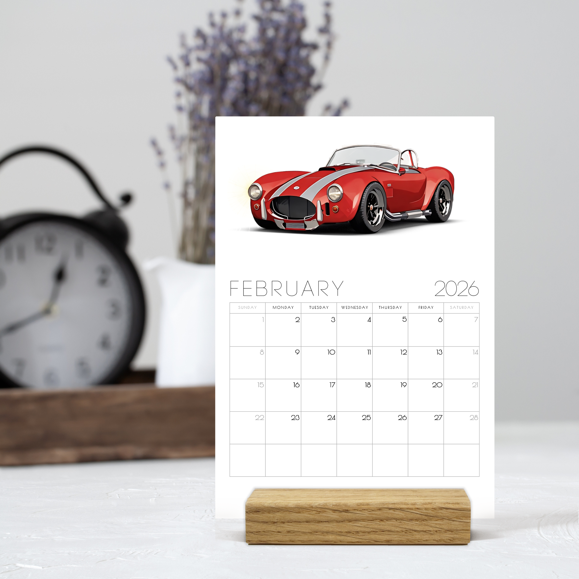 2026 Classic Car Desk Calendar – with or without wooden stand