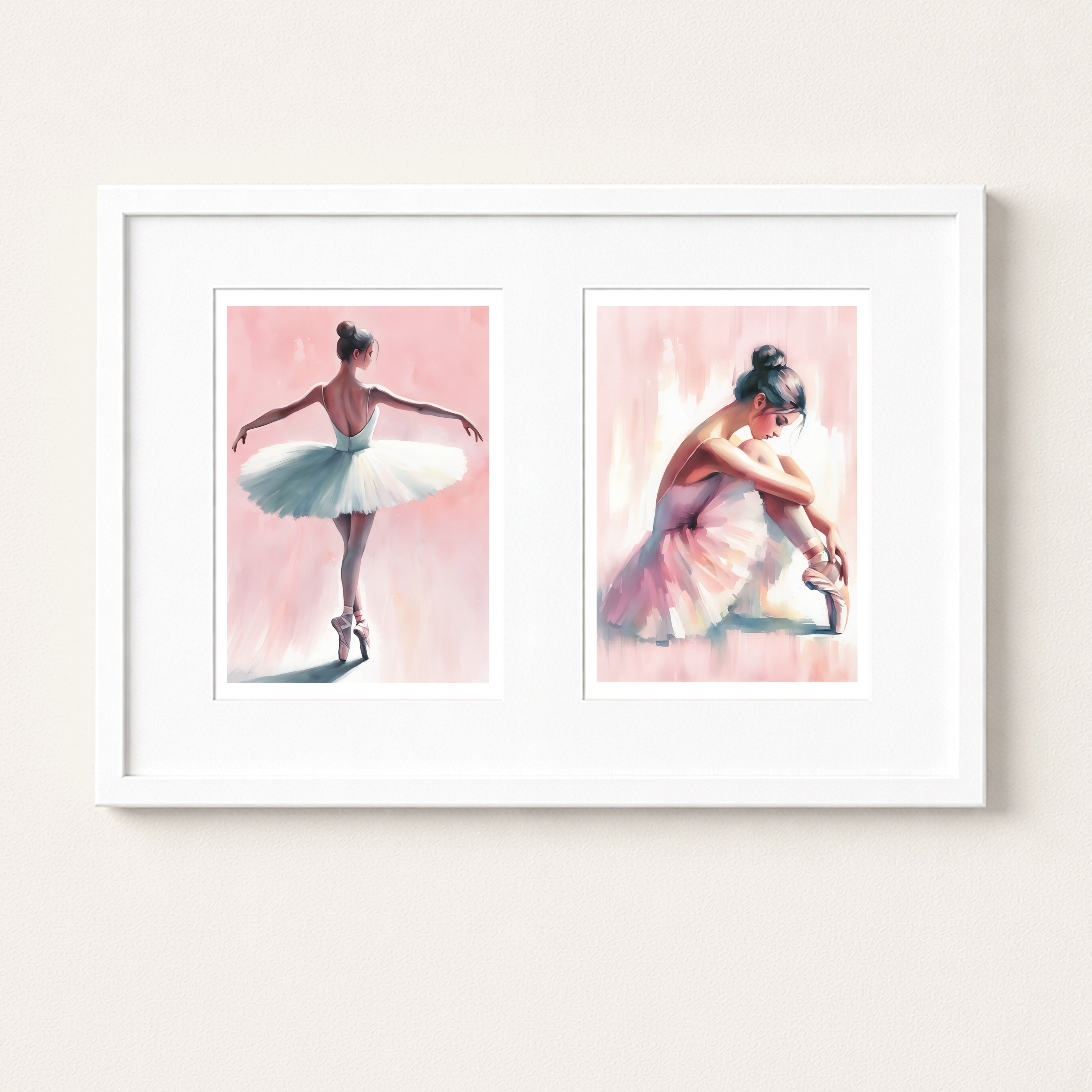 Unframed Pink Ballerina Dancer Set of 2 Art Prints