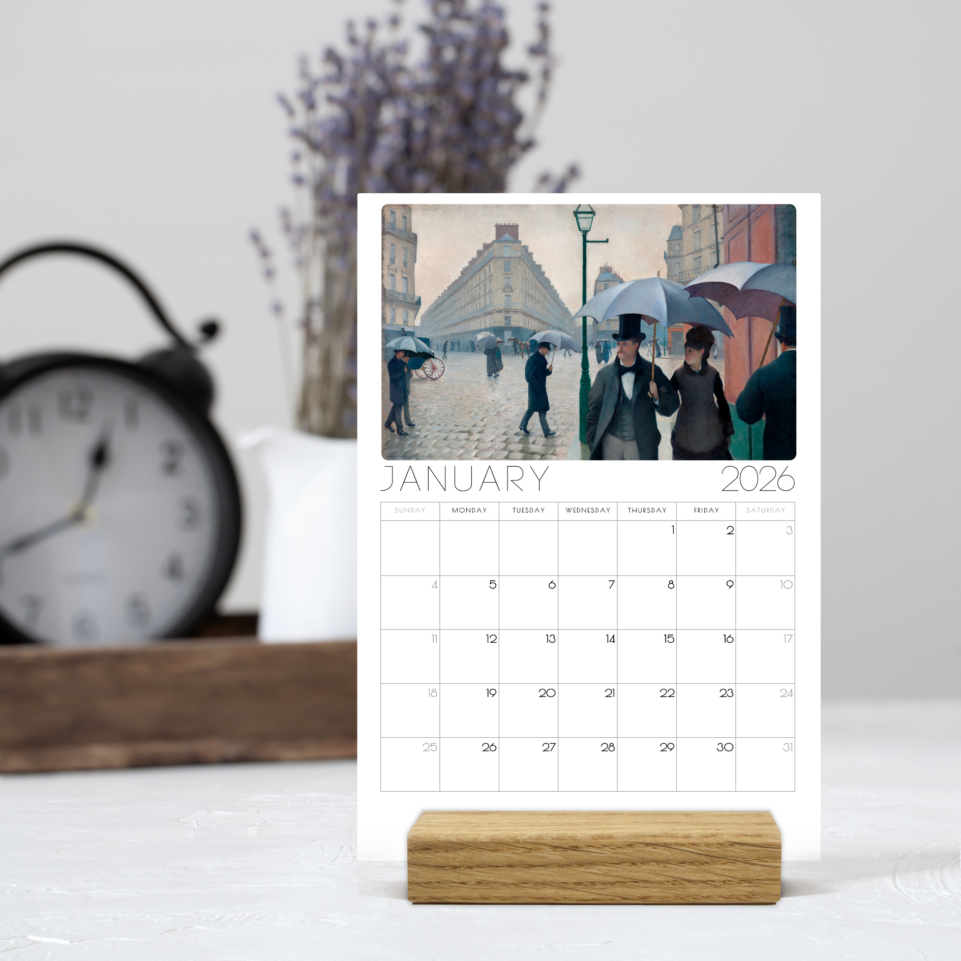 2026 Monthly Classic Art Desk Calendar – Iconic Paintings from renowned Artists with or without wooden stand