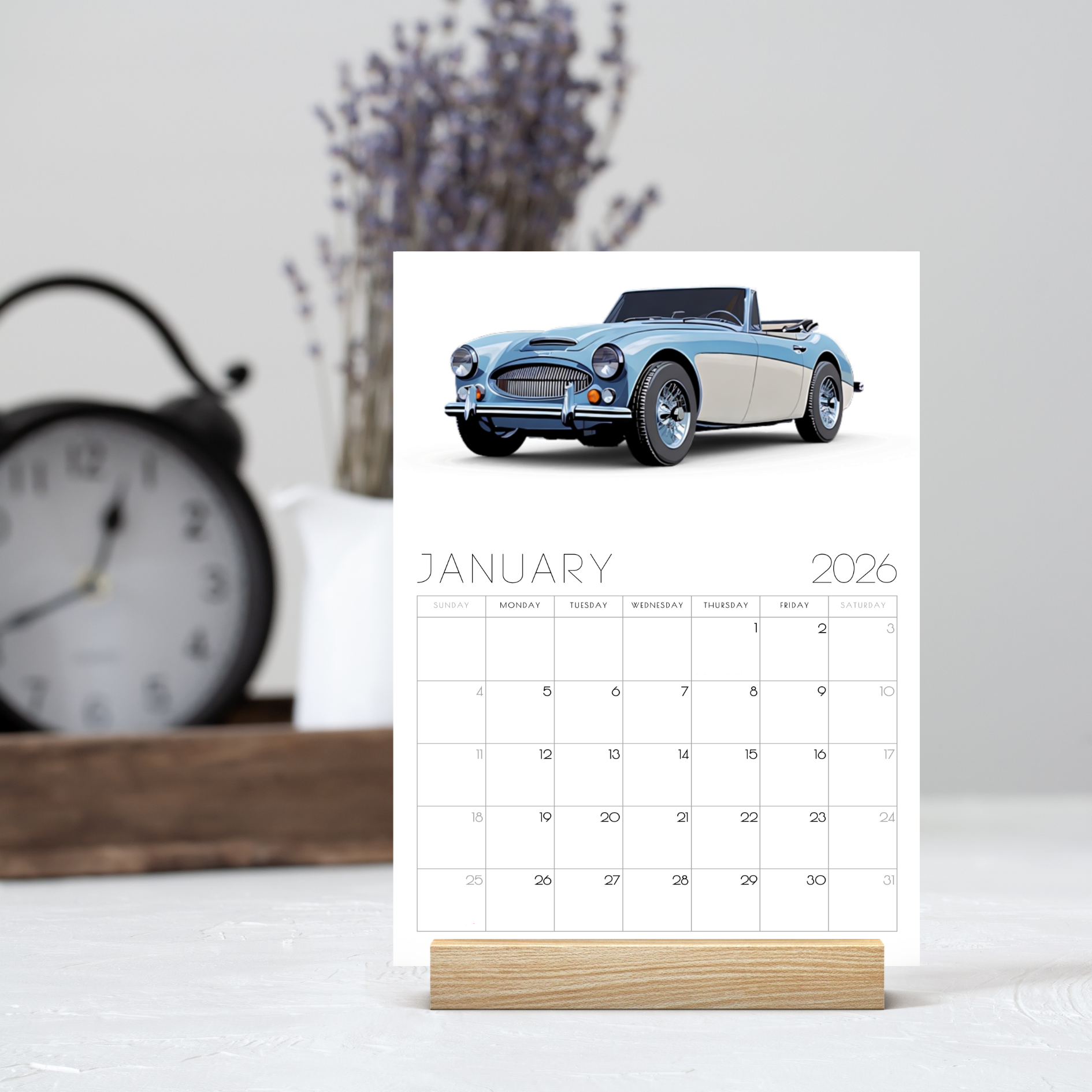2026 Classic Car Desk Calendar – with or without wooden stand
