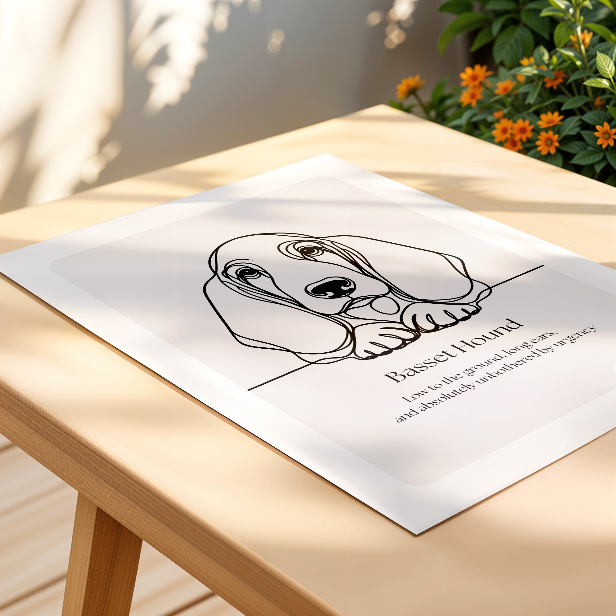 Basset Hound Line Art Print - Funny Dog Quote Wall Art