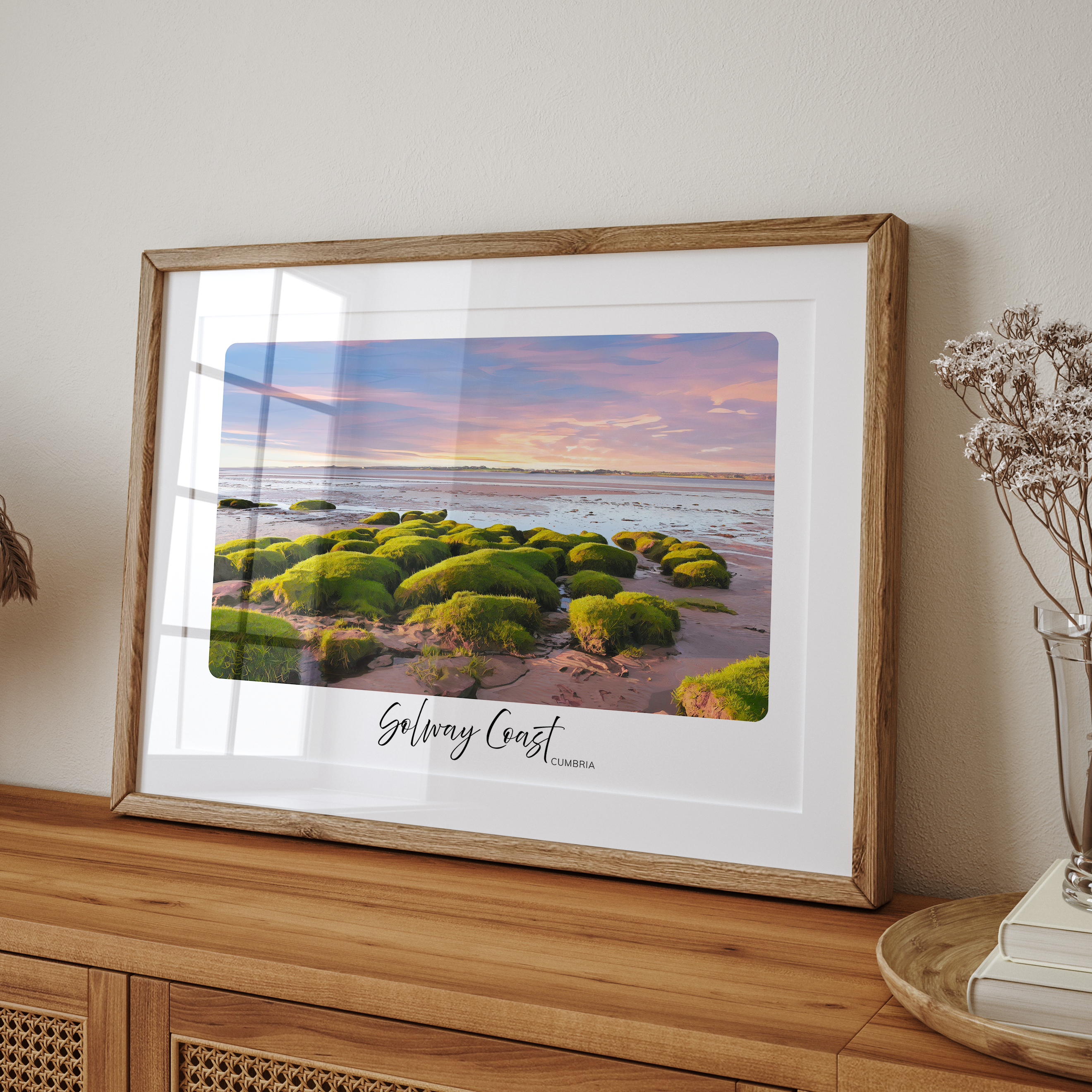 Unframed Solway Coast Travel Art Print - Cumbria Sunset Landscape Art Print | Modern Coastal Wall Decor