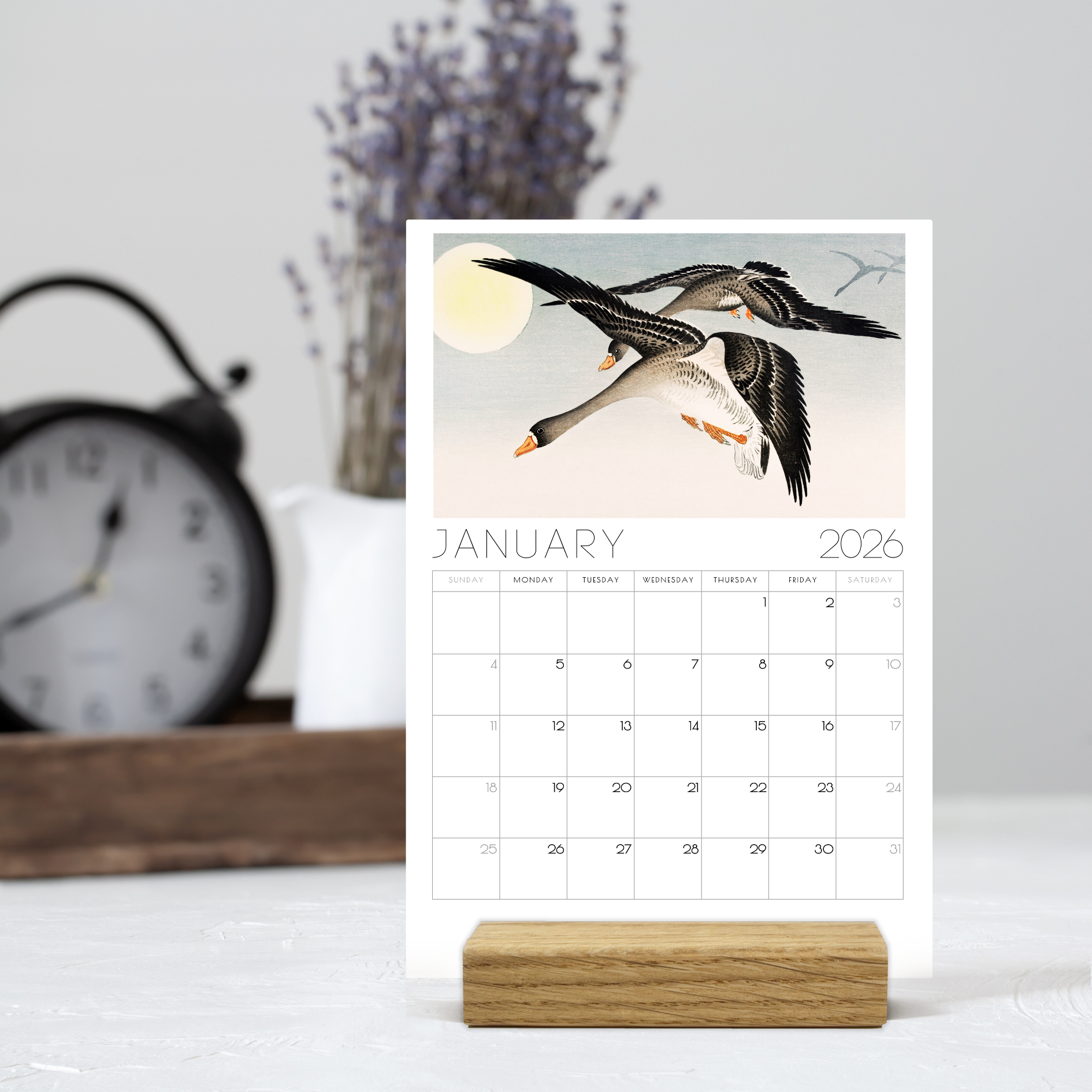 2026 Monthly Japanese Art Desk Calendar – with or without wooden stand