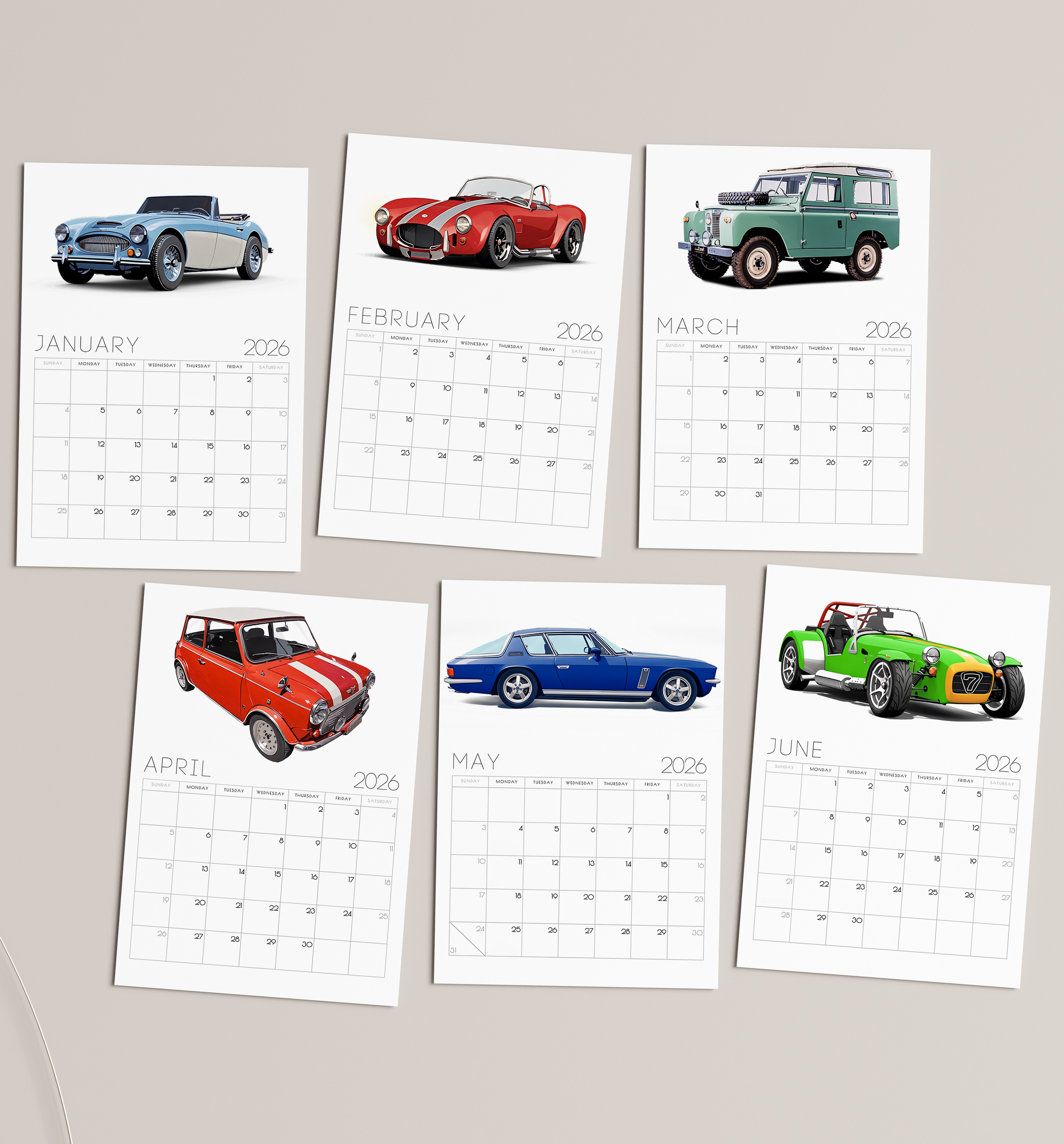 2026 Classic Car Desk Calendar – with or without wooden stand