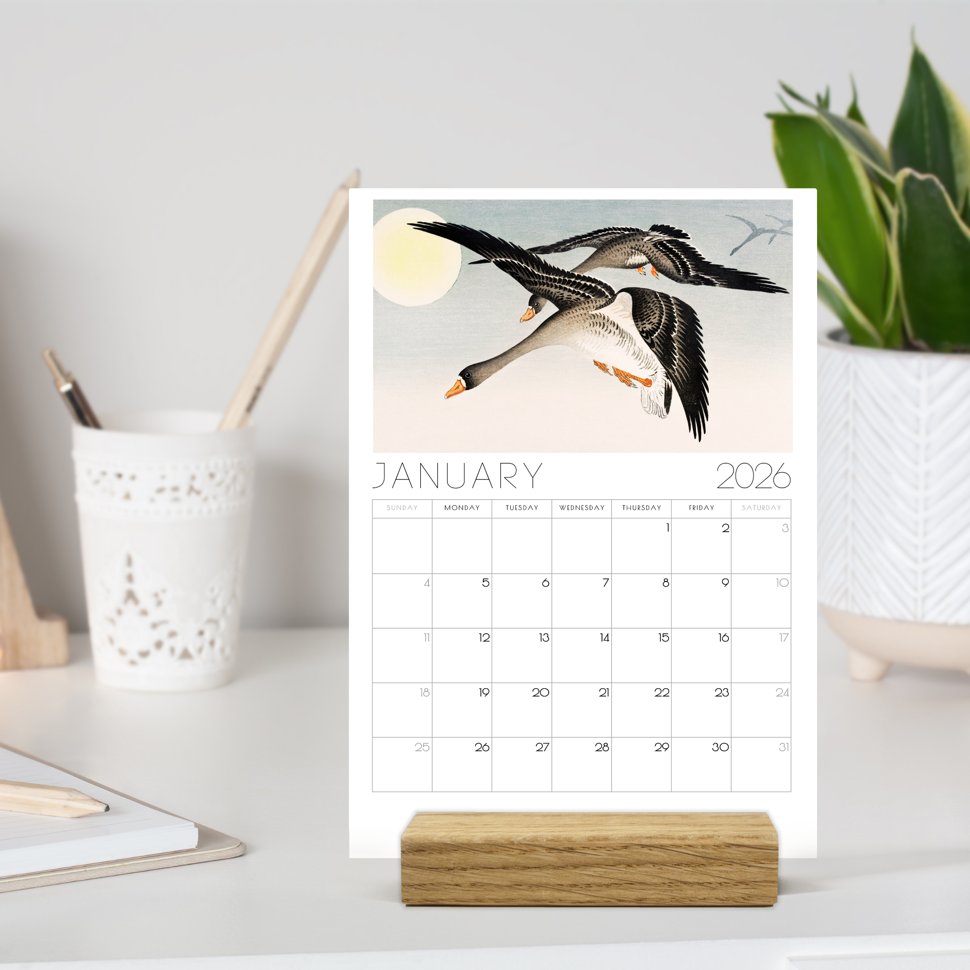 2026 Monthly Japanese Art Desk Calendar – with or without wooden stand