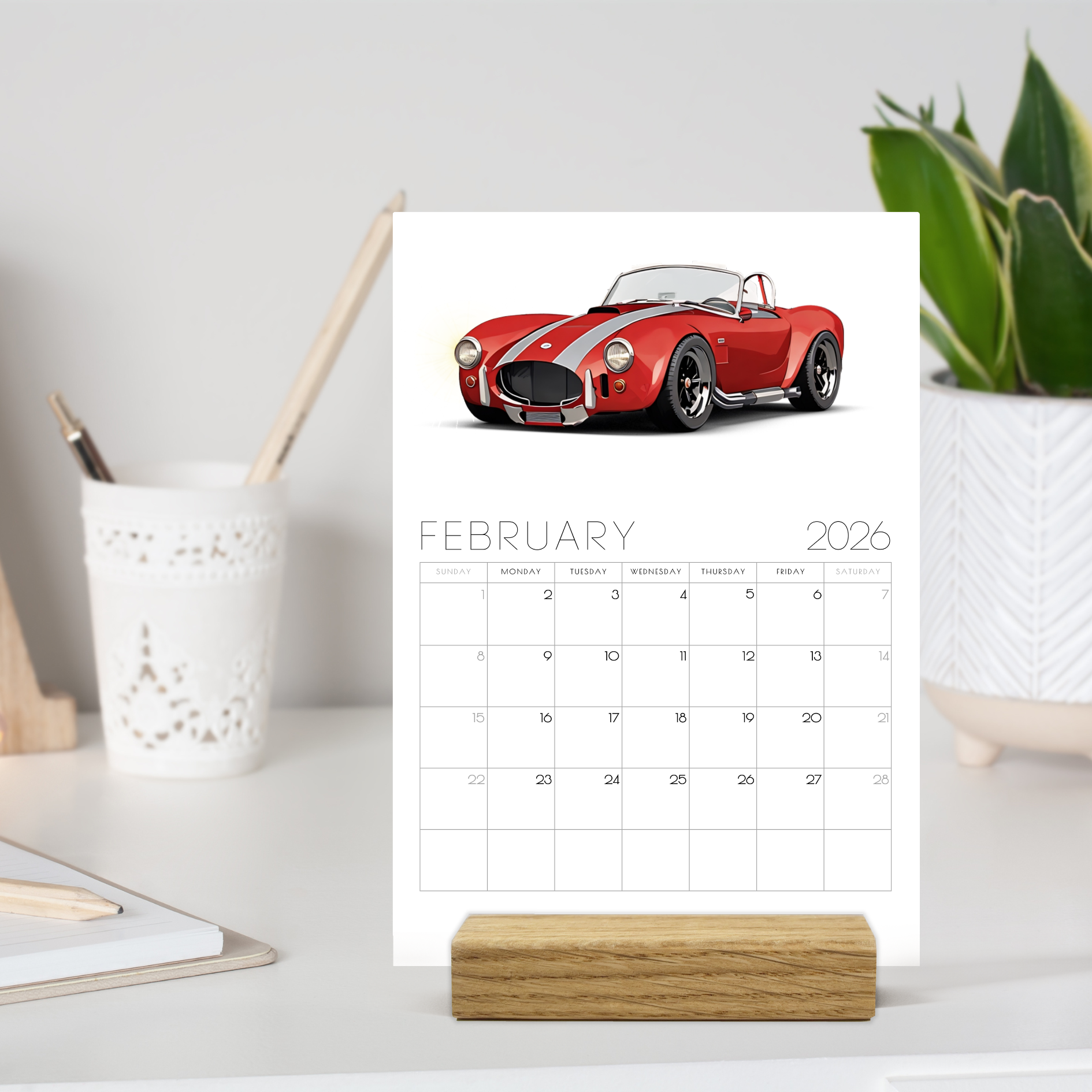 2026 Classic Car Desk Calendar – with or without wooden stand