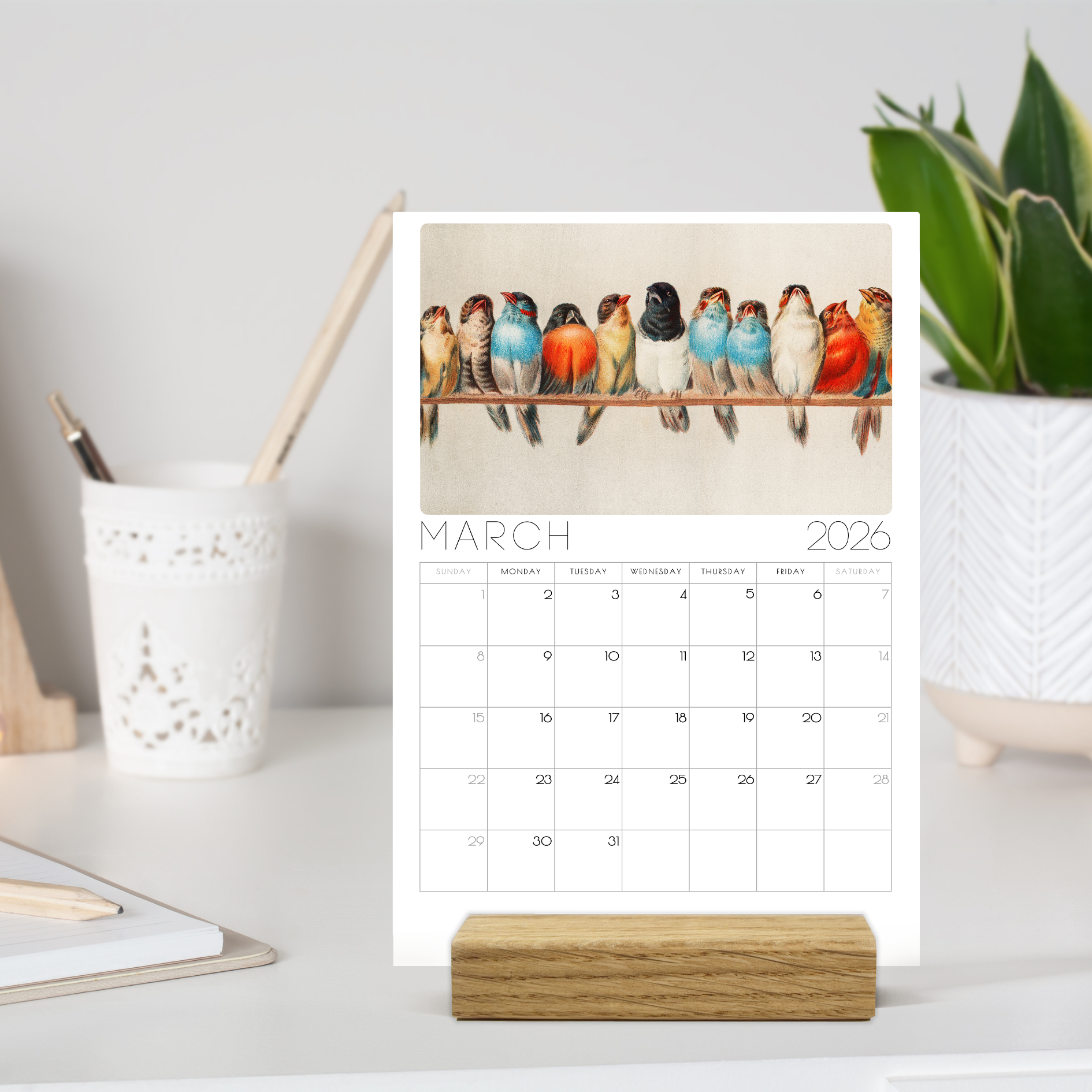 2026 Monthly Classic Art Desk Calendar – Iconic Paintings from renowned Artists with or without wooden stand