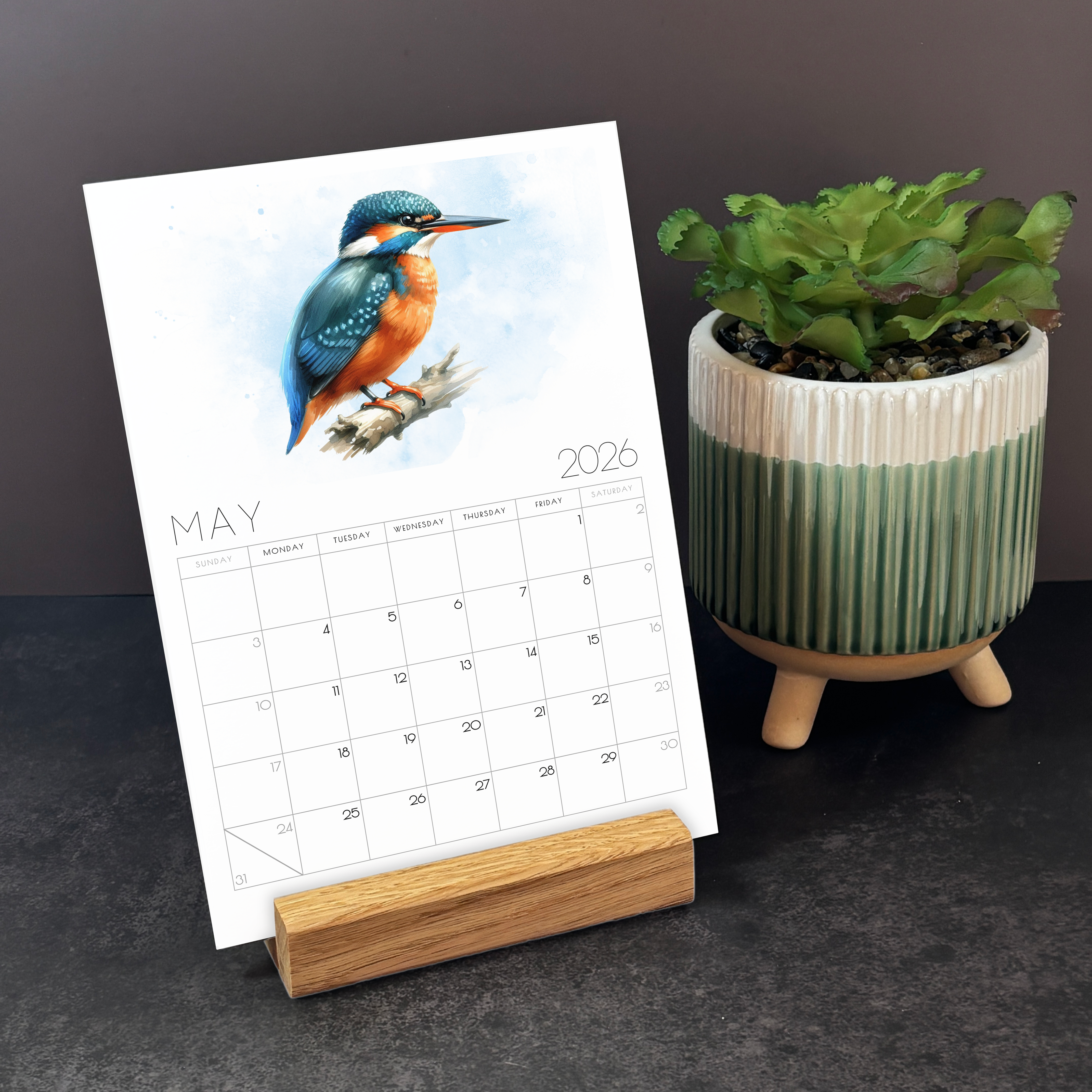 2026 Minimalist British Bird Desk Calendar – Elegant Desk Calendar with or without wooden stand