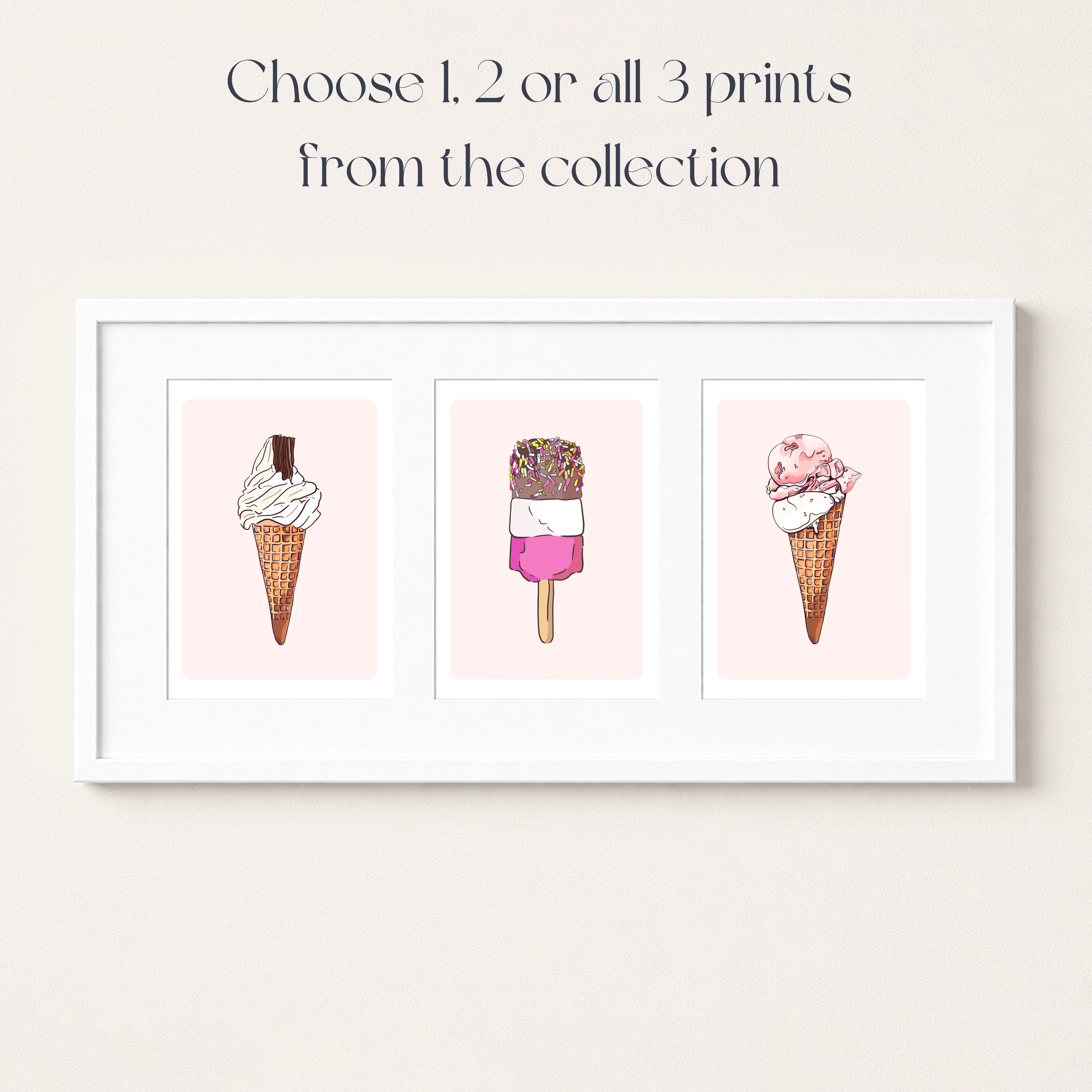 Unframed Retro Ice Cream Wall Art Trio Print Set