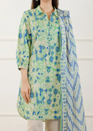 Green and Blue Printed Kurta