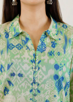 Green and Blue Printed Kurta