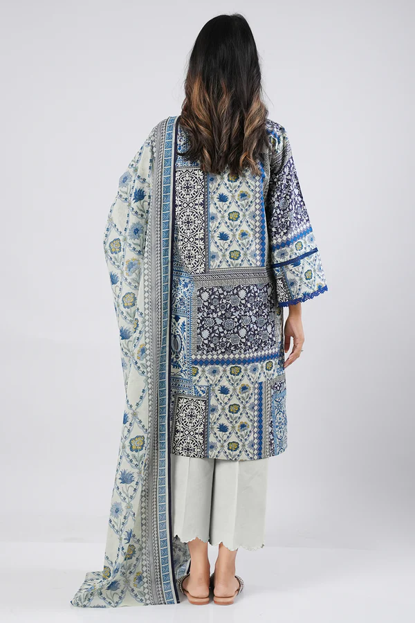 SAYA 3Pc Lawn Printed.Blue Floral Print Kurta Set