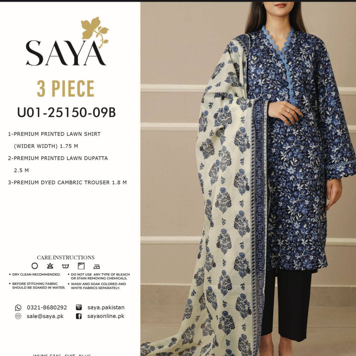 SAYA 3PC Lawn Printed