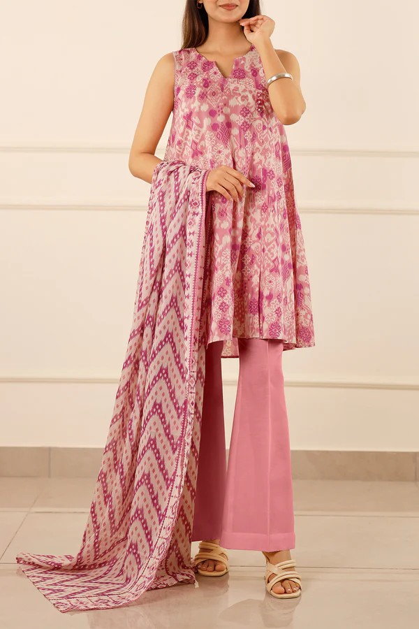 SAYA 3PC Lawn Printed.Pink Printed