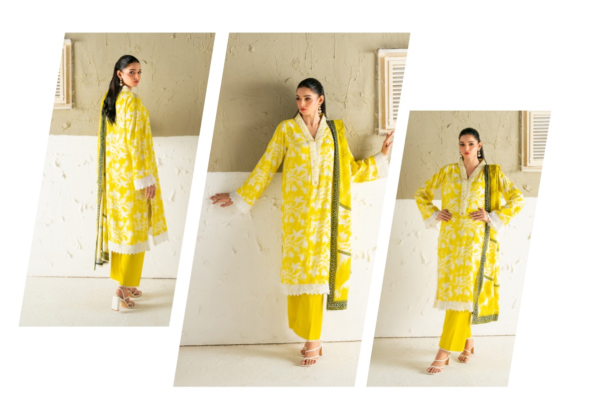 Regalia linen vol-2 printed three piece. premium quality.