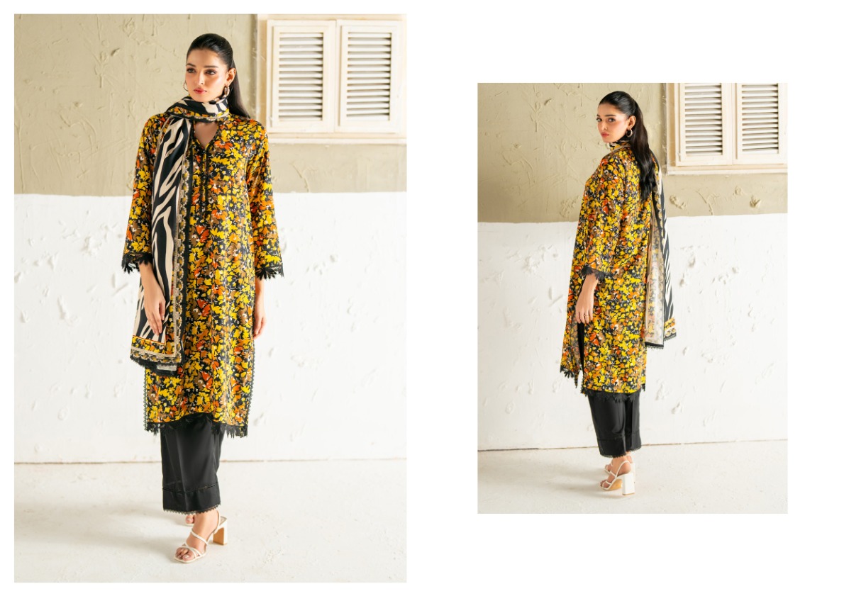 Regalia linen vol-2 printed three piece. premium quality.