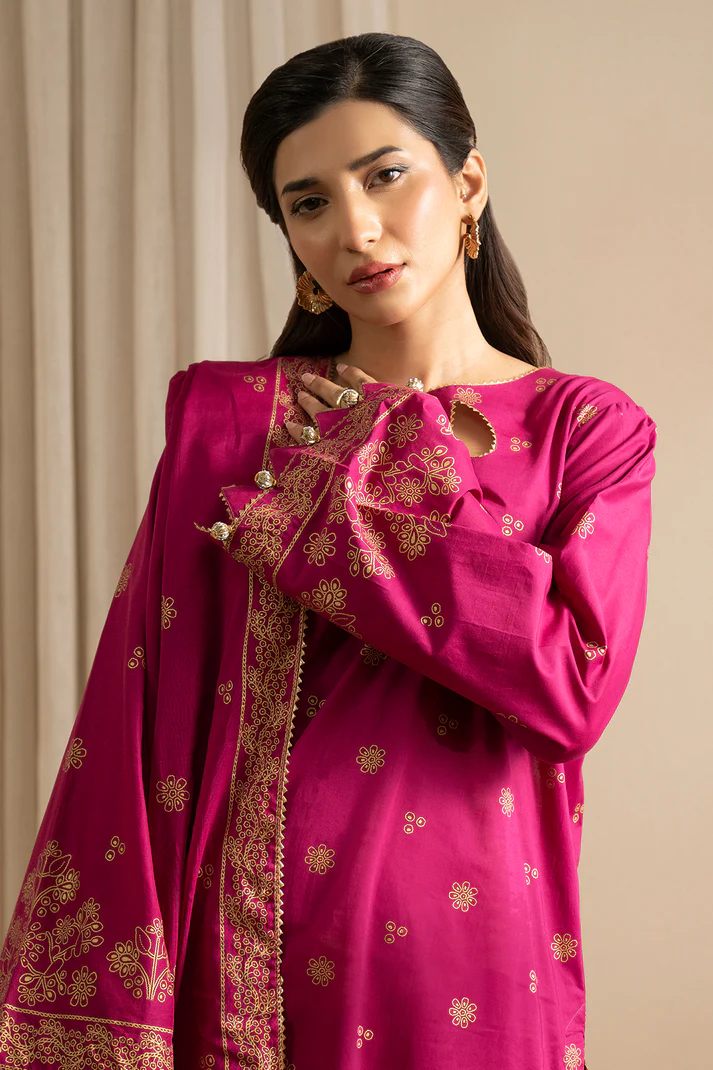 ZELLBURY 3 Piece Printed Lawn Shirt Shalwar Dupatta in Magenta Color   Add to bag