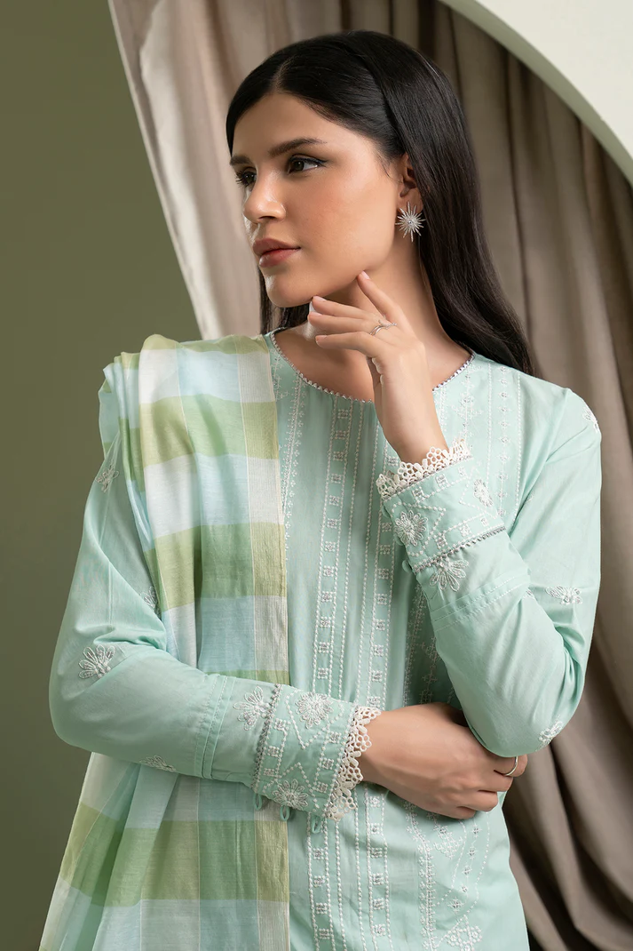 ZELLBURY  Embroidered 3-Piece lawn.Mint Green 