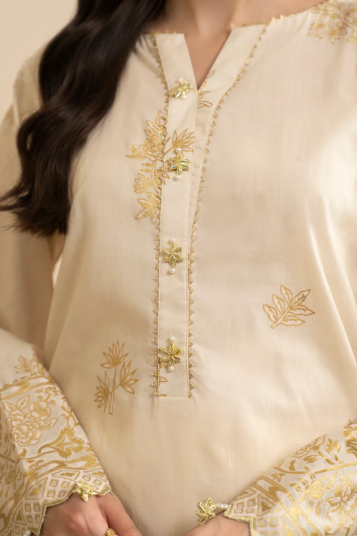  ZELLBURY3 Piece Printed Lawn Shirt Shalwar Dupatta in Beige Color