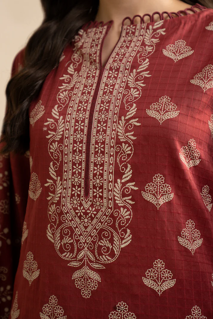 ZELLBURY 3 Piece Printed Lawn Shirt Shalwar Dupatta in Red Color