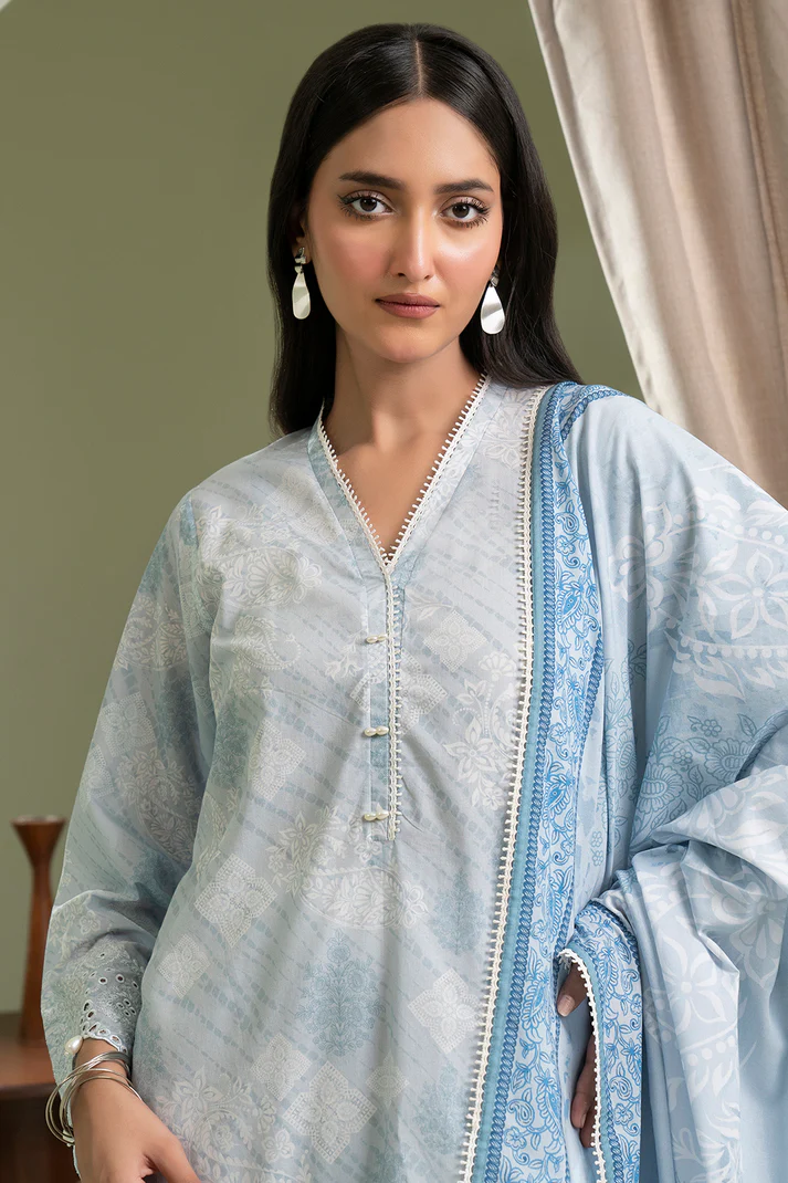 ZELLBURY  2 Piece Embroidered Lawn Shirt Dupatta in Light Grey Color