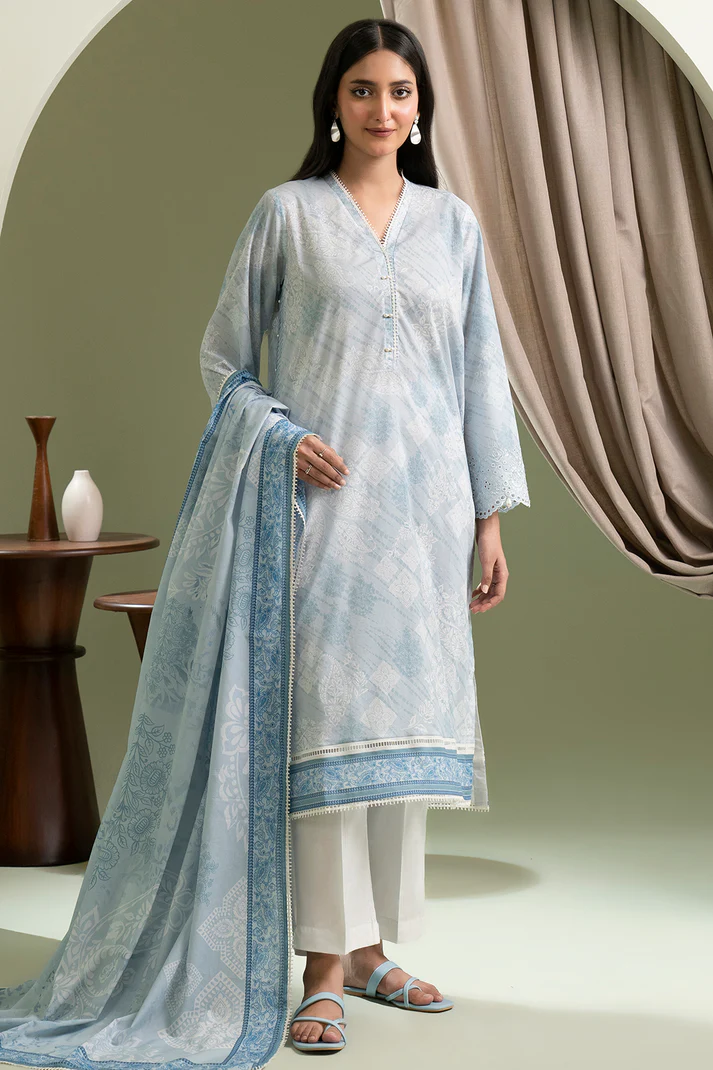 ZELLBURY  2 Piece Embroidered Lawn Shirt Dupatta in Light Grey Color