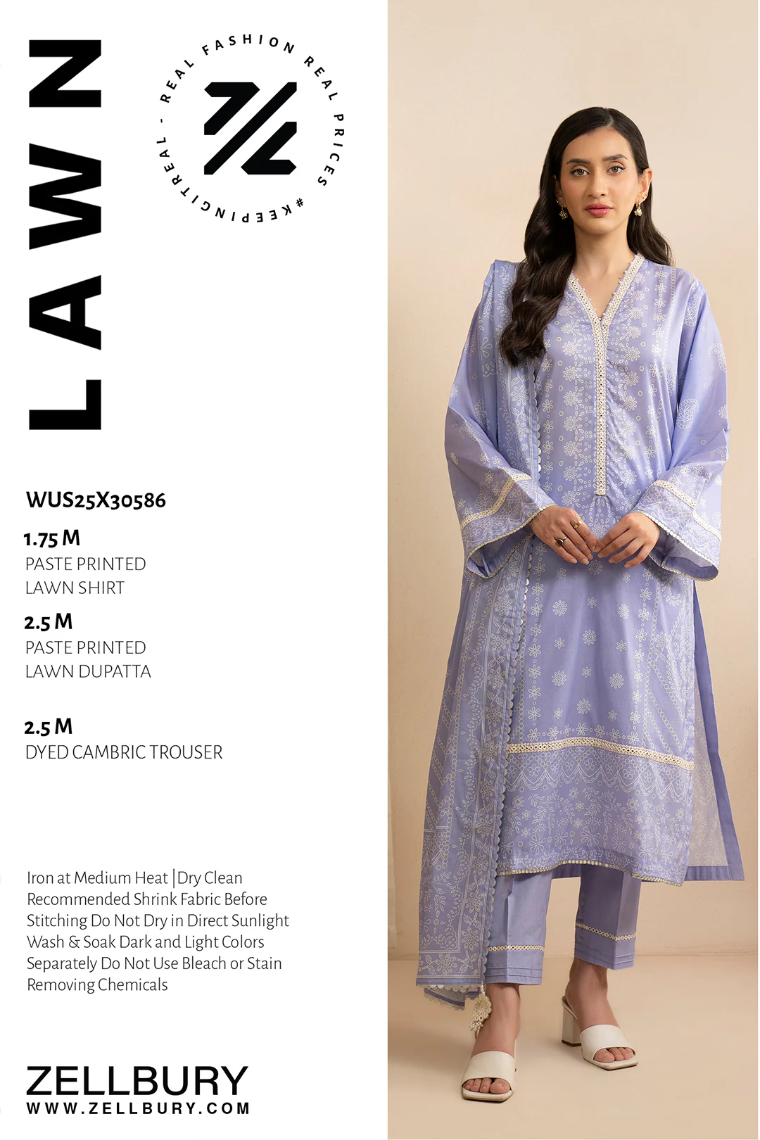 ZELLBURY  pastel mauve 3-piece Lawn Shirt Shalwar Dupatta in Lilac Color