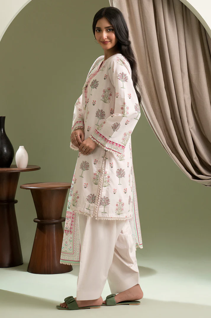 ZULLBURY 3 Piece Printed Lawn Shirt Shalwar Dupatta in Peach Color
