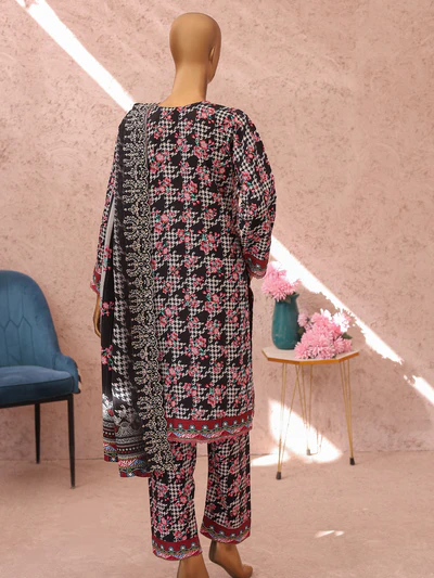  MTF , Mausam Digital Black Printed Lilen | Unstitched Suit with cutwork