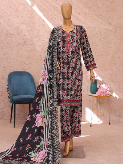 MTF , Mausam Digital Black Printed Lilen | Unstitched Suit with cutwork