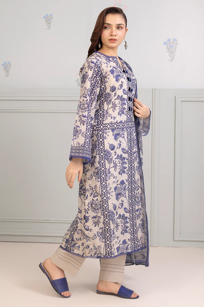 ZELLBURY Digital Print3 Piece Printed Lawn Shirt Shalwar Dupatta in Cream Color