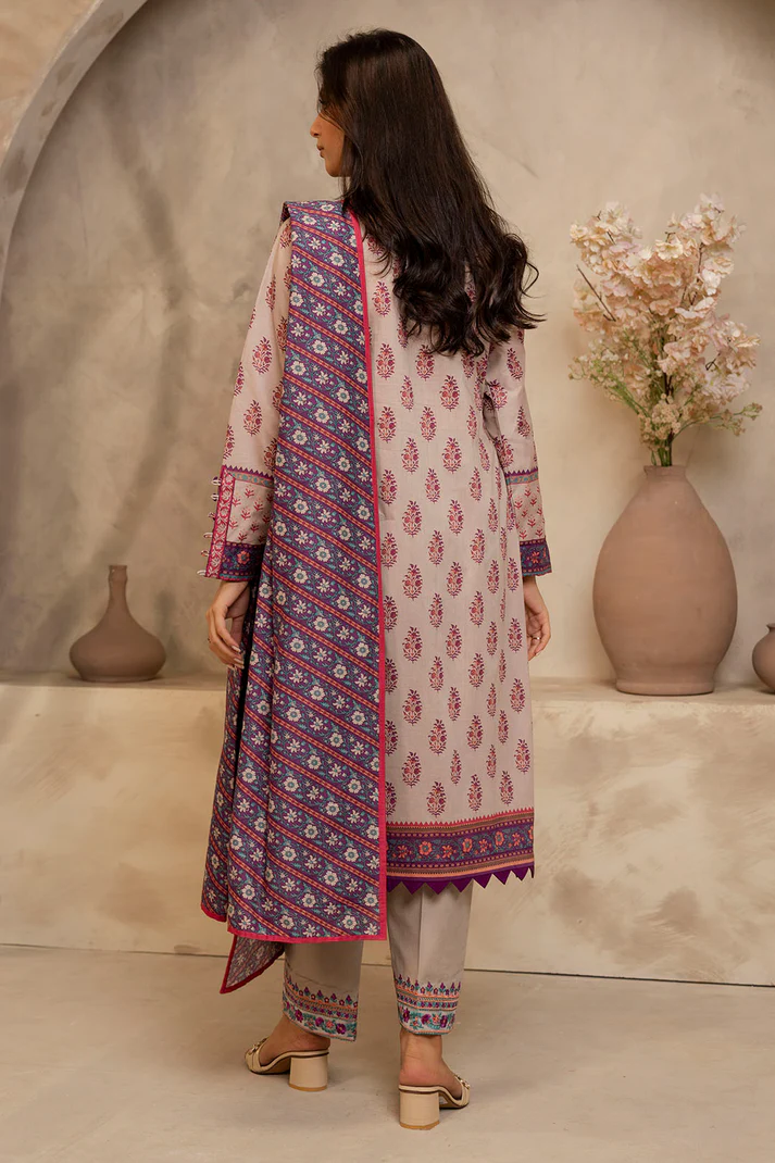 ZELLBURY 3 Piece Embroidered Lawn Shirt Shalwar Dupatta in Grey Color